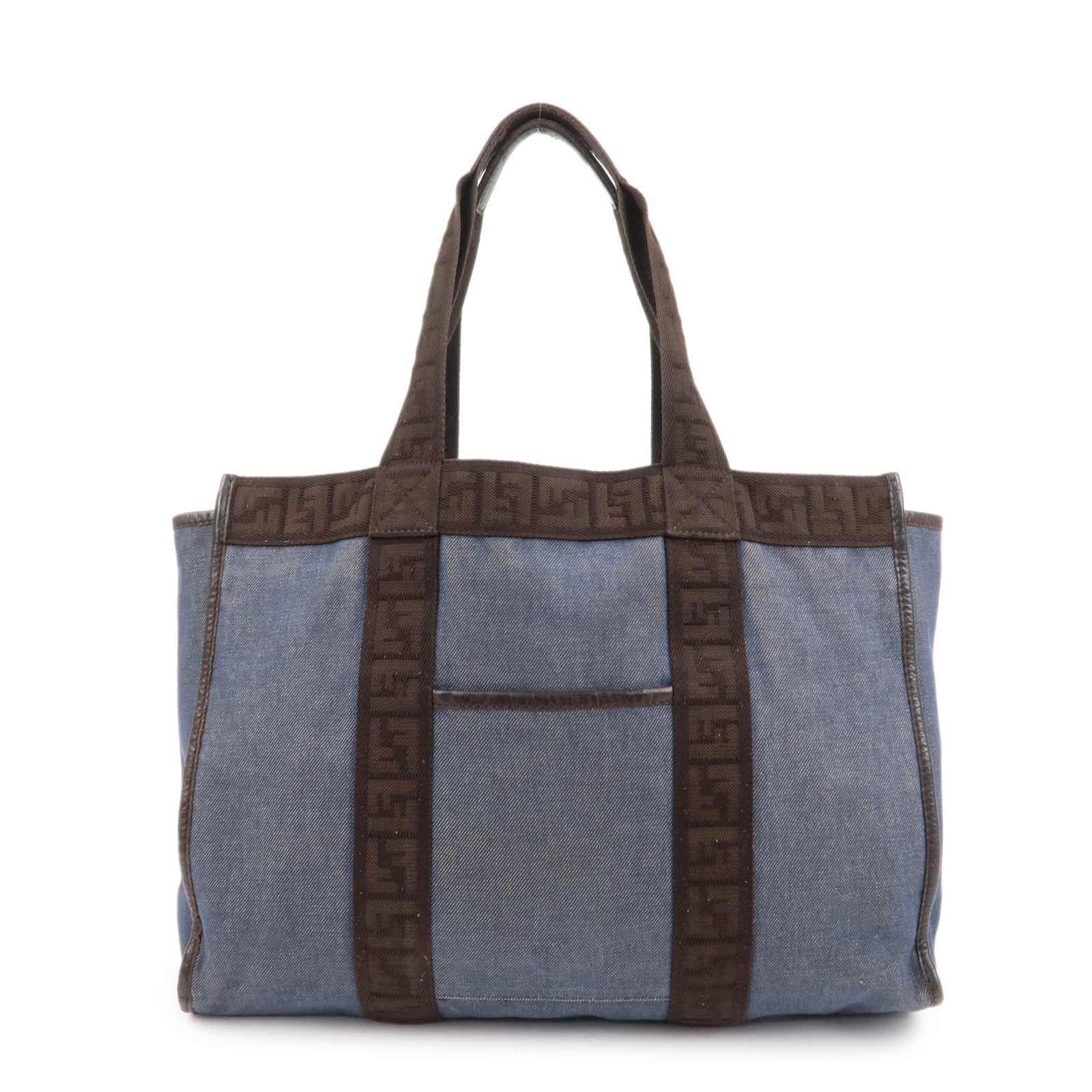 FENDI Denim Tote Bag Shoulder Bag Navy Brown 8BH165