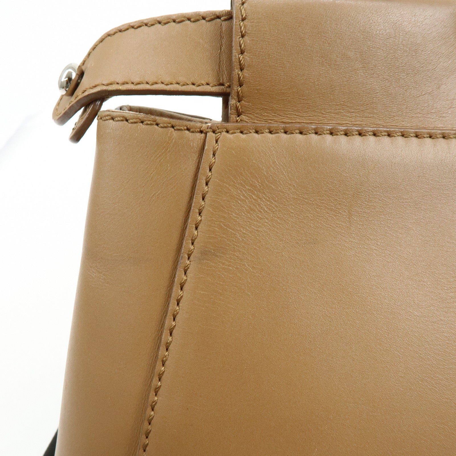 FENDI Peekaboo Leather 2Way Shoulder Bag Hand Bag Camel 8BN226