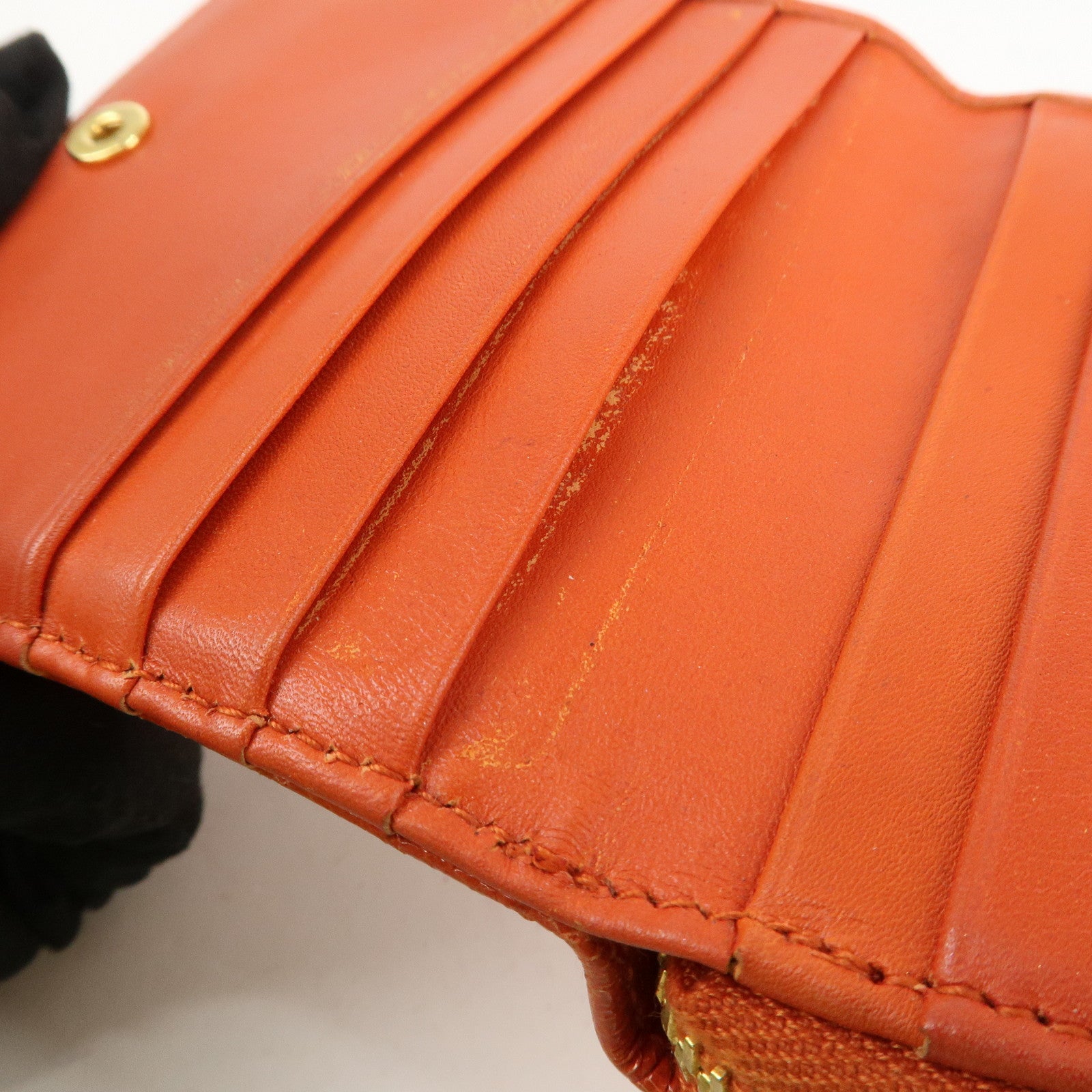 MIU MIU Leather Bi-Fold Wallet Compact Wallet Orange Gold Hardware Used