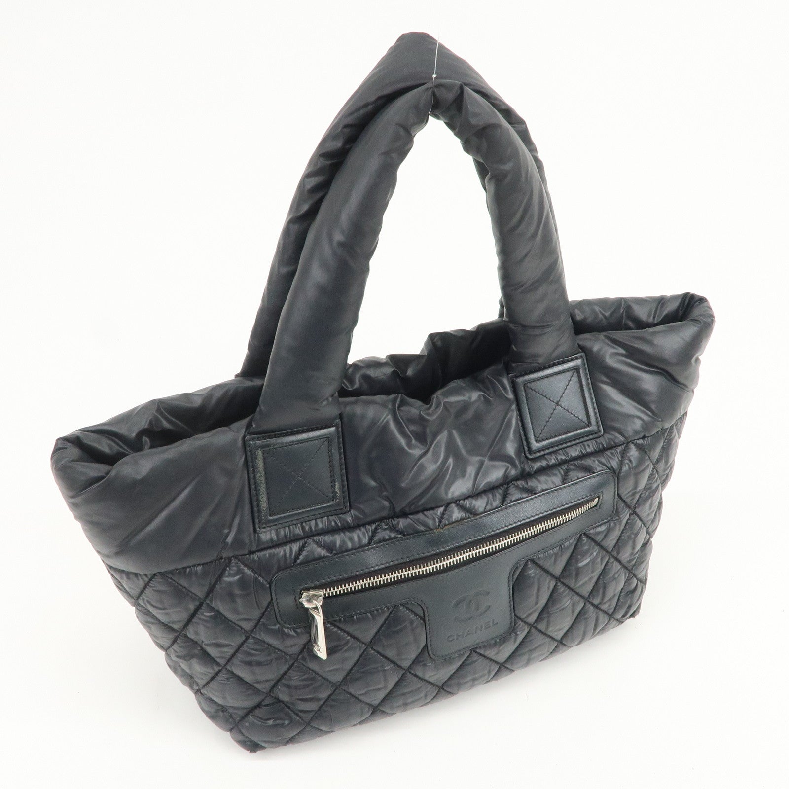 CHANEL COCO Cocoon PM Nylon Leather Tote Bag Hand Bag Black A48610