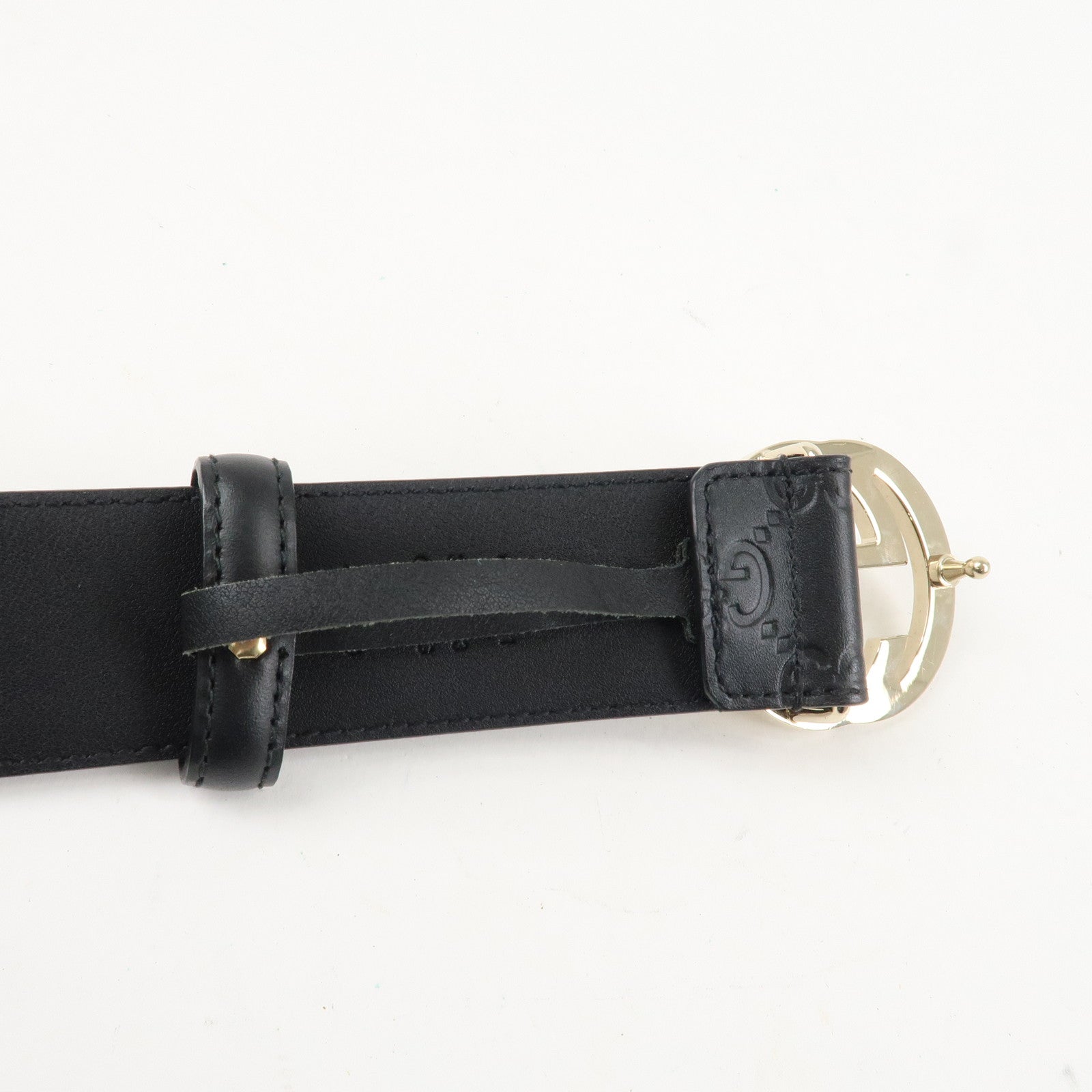GUCCI Interlocking G Guccissima Leather Belt 80/32 Black 370543 Used
