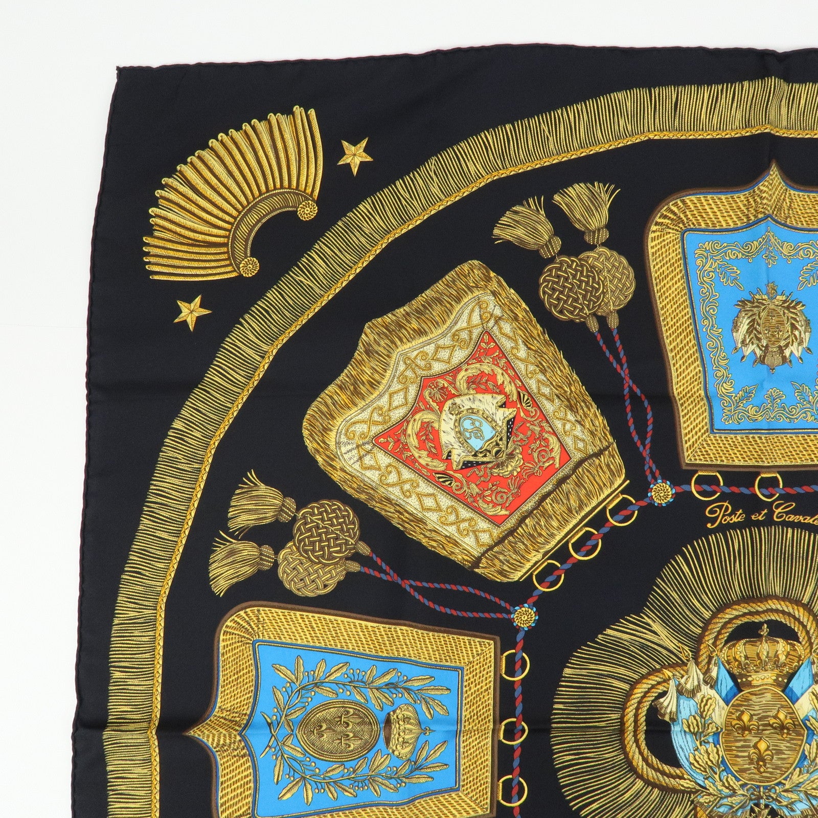 HERMES Carre 90 Silk 100% Scarf Poste et Cavalerie Navy