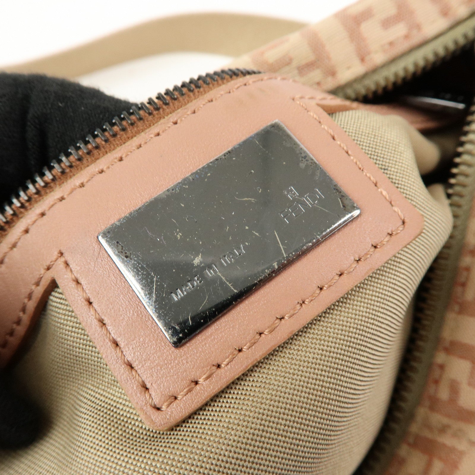 FENDI Zucchino Canvas Leather Shoulder Crossbody Bag Pink 8BR319