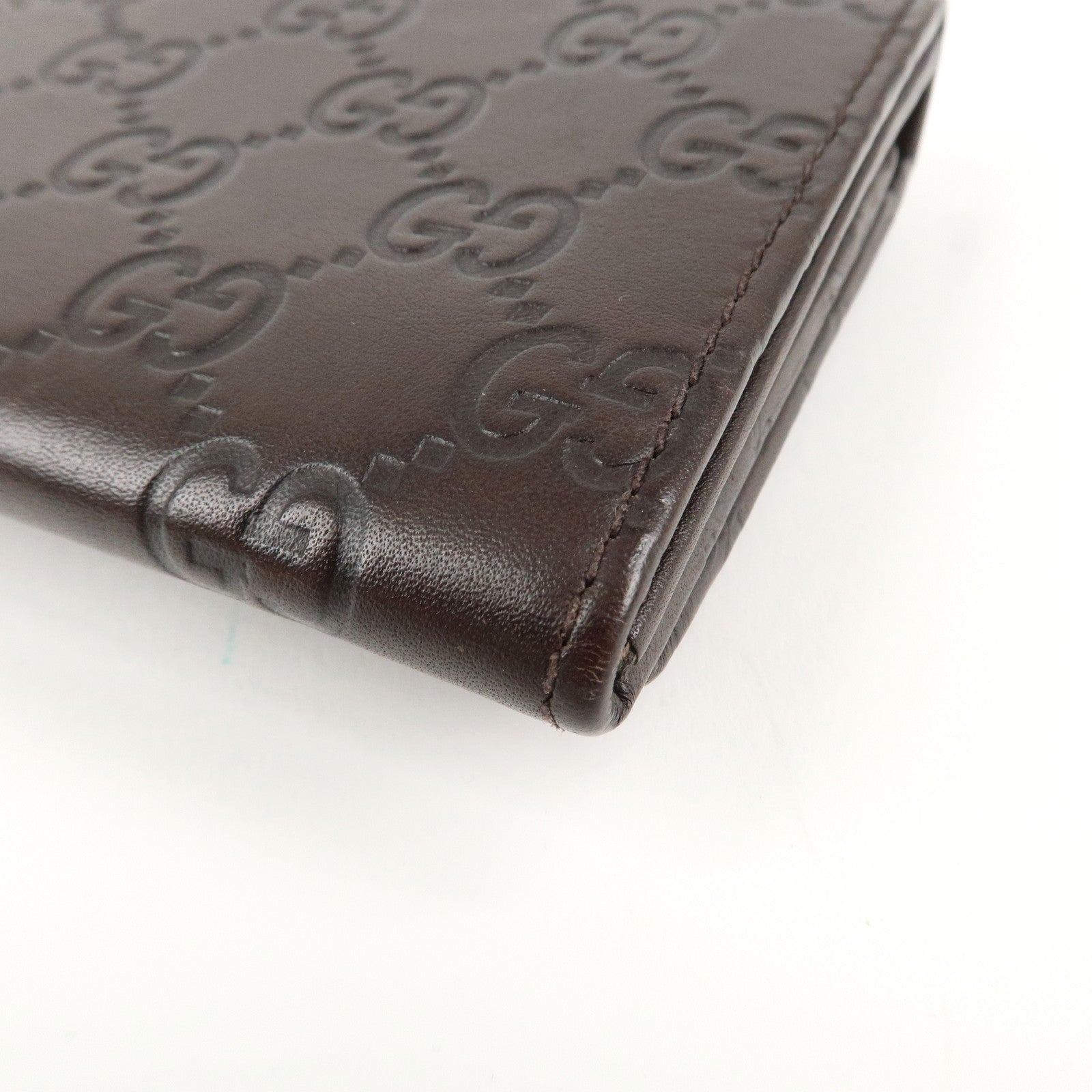 GUCCI Guccissima Leather Metal Bar Bi-fold Long Wallet Brown 244946 Used