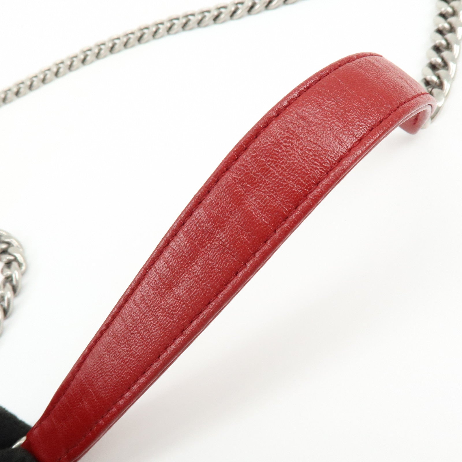 PRADA Nappa Goatskin Leather Chain Shoulder Bag Red 1BD140