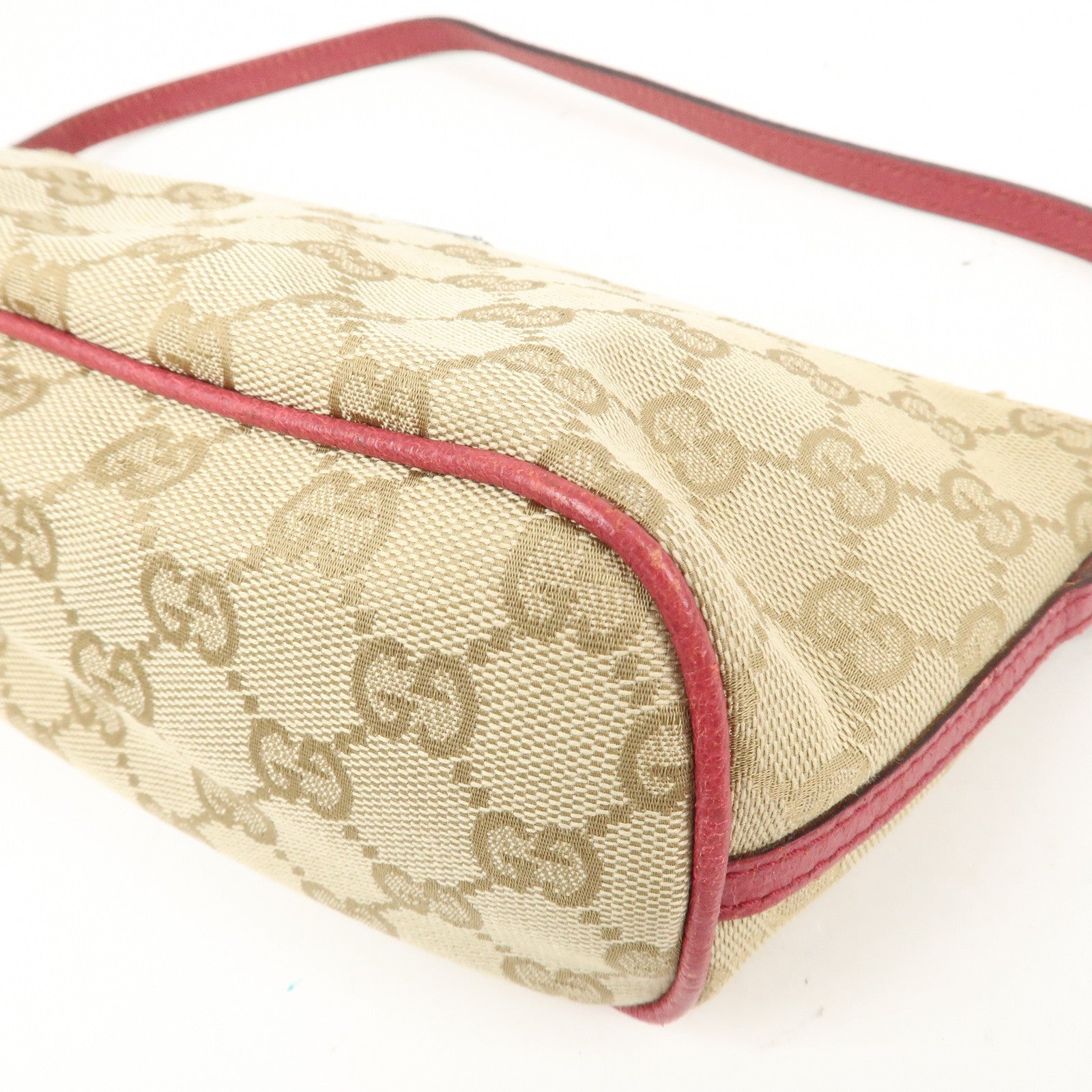 GUCCI Boat Bag GG Monogram Canvas Hand Bag Beige Bordeaux 07198
