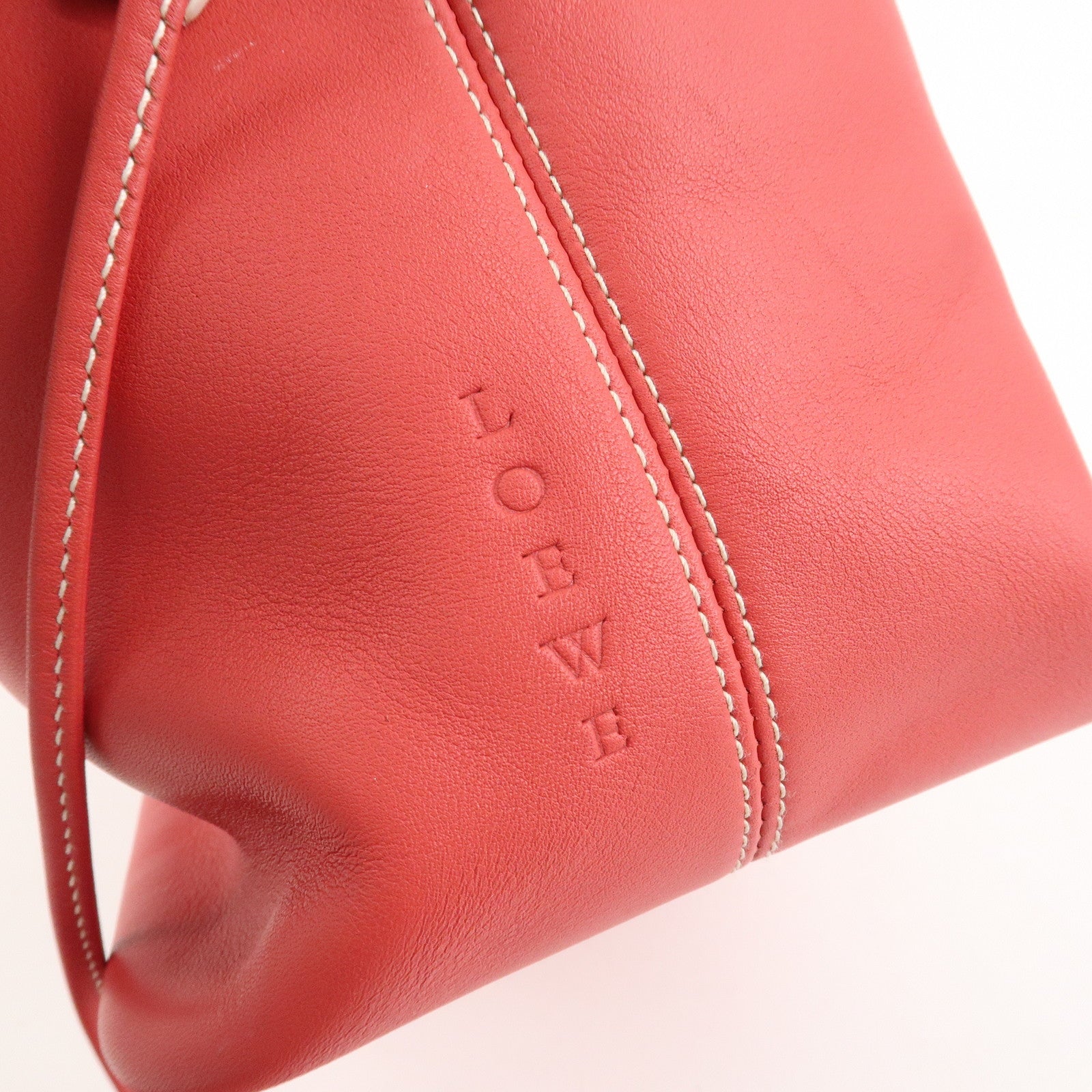 LOEWE Leather Hand Bag Red White Silver Hardware