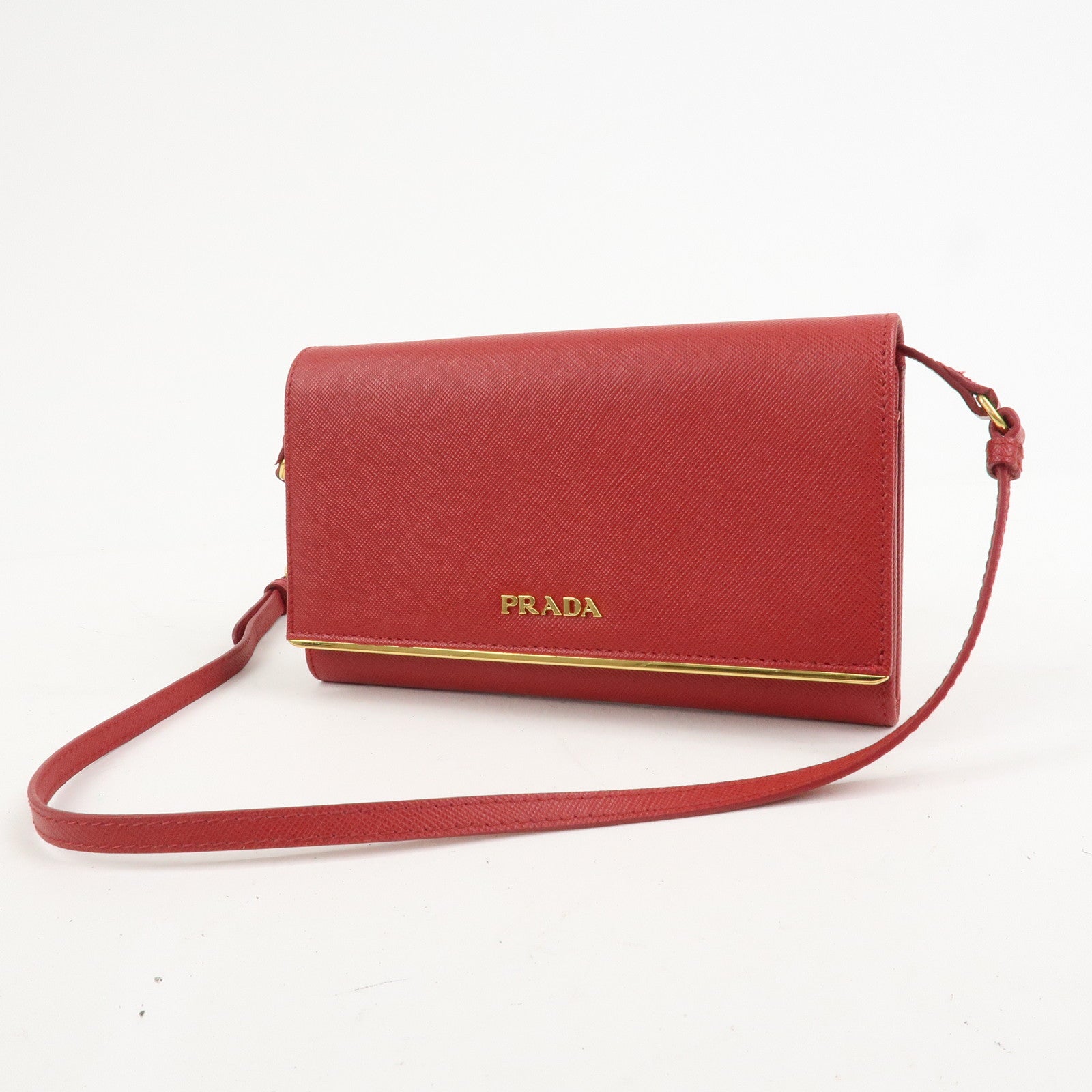 PRADA Saffiano Leather Shoulder Long Wallet Red 1M1437