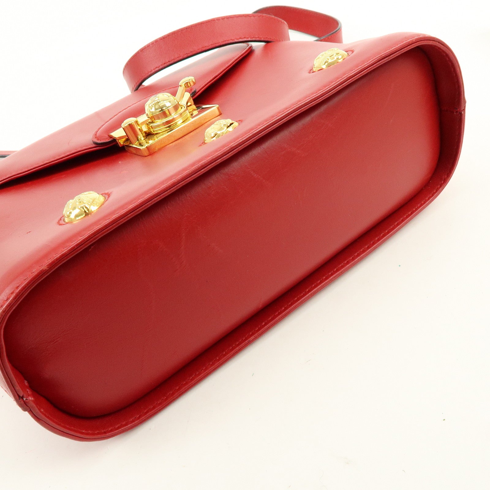 Ferragamo Leather Studs Shoulder Bag Red