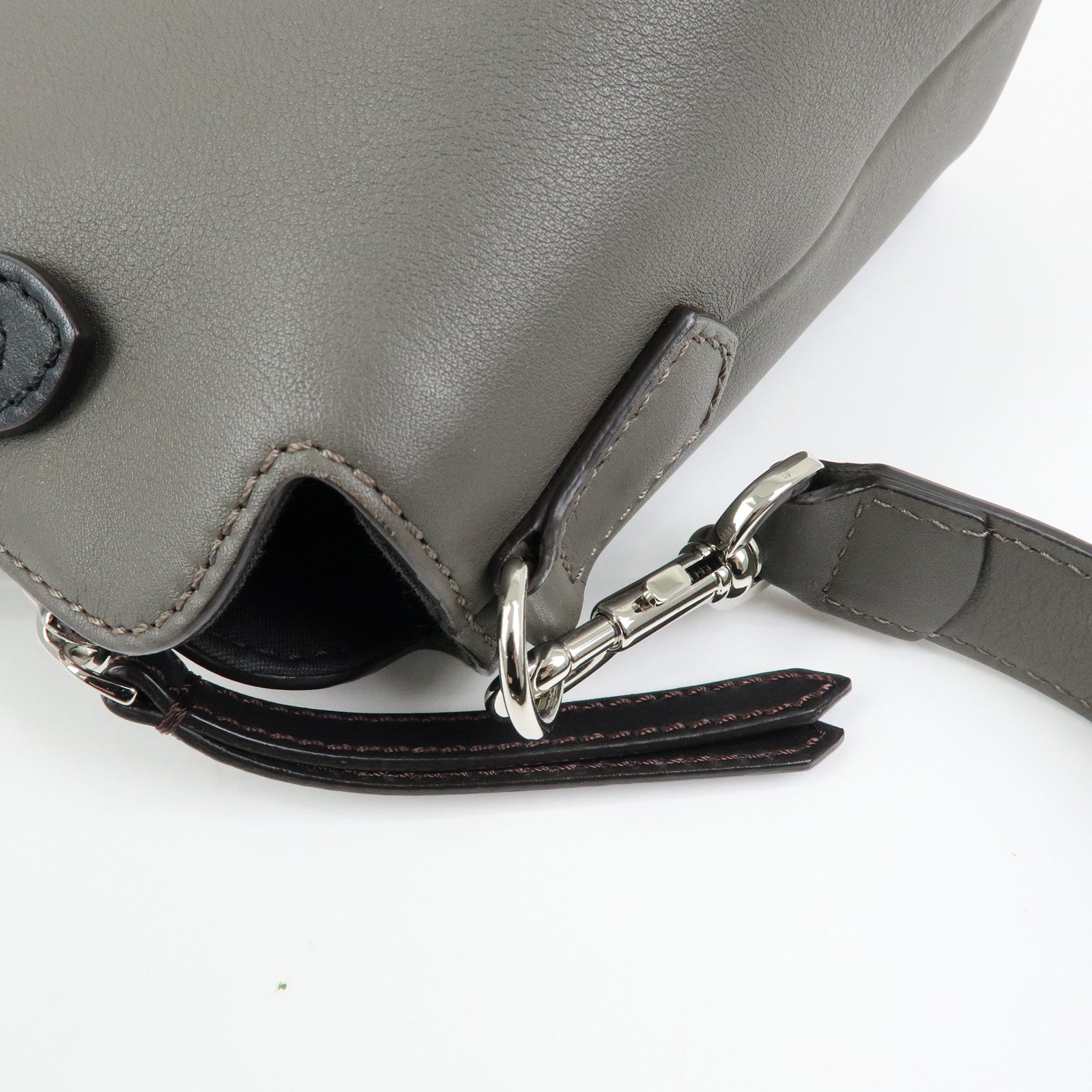 FENDI By The Way Medium Leather 2Way Bag Hand Bag Gray 8BL146