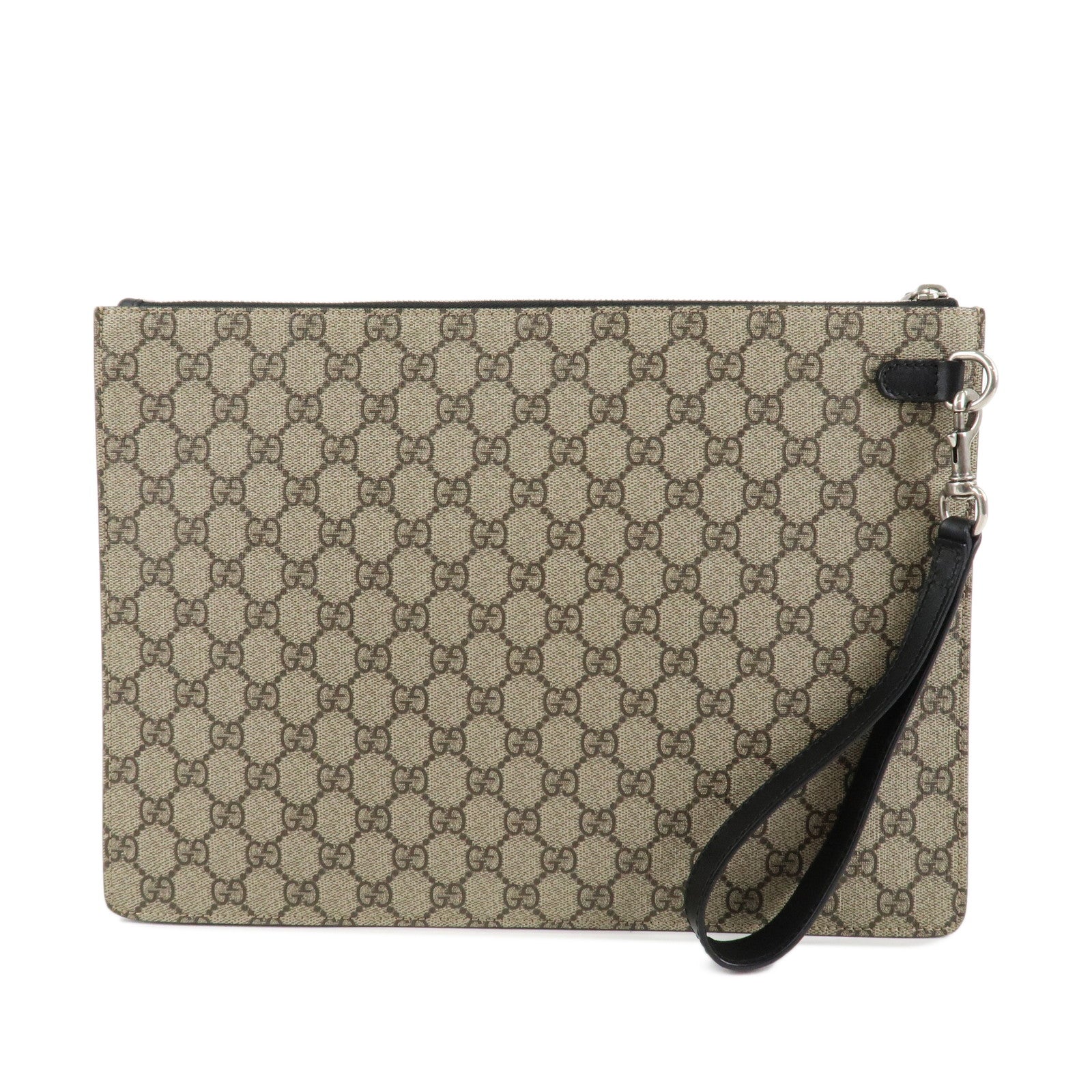 GUCCI Sherry GG Supreme Leather Clutch Bag Beige Black 433665 Used
