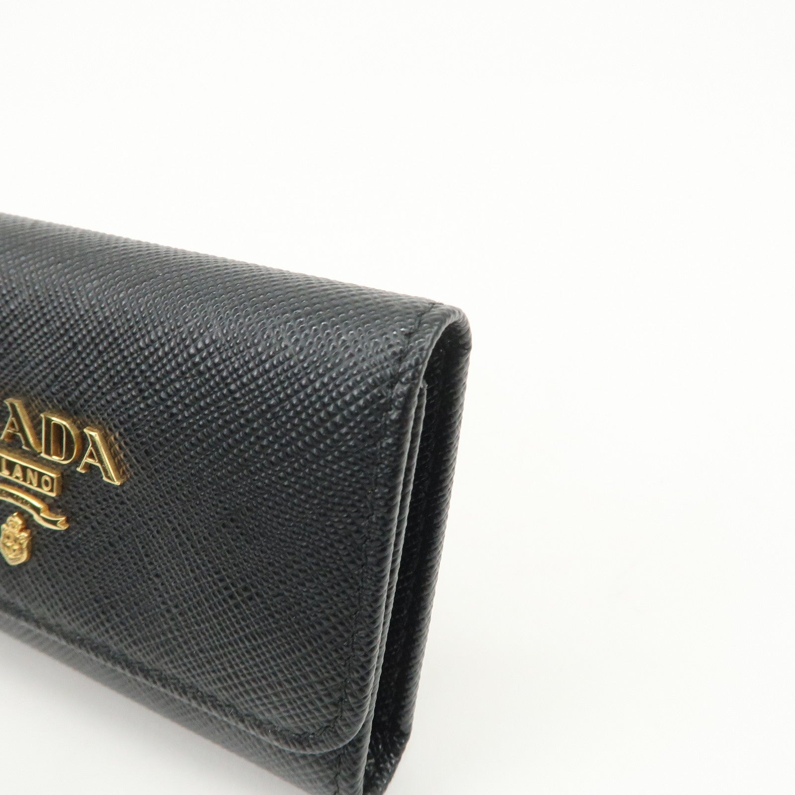 PRADA Logo Saffiano Leather 4 Rings Key Case Black 1PG004