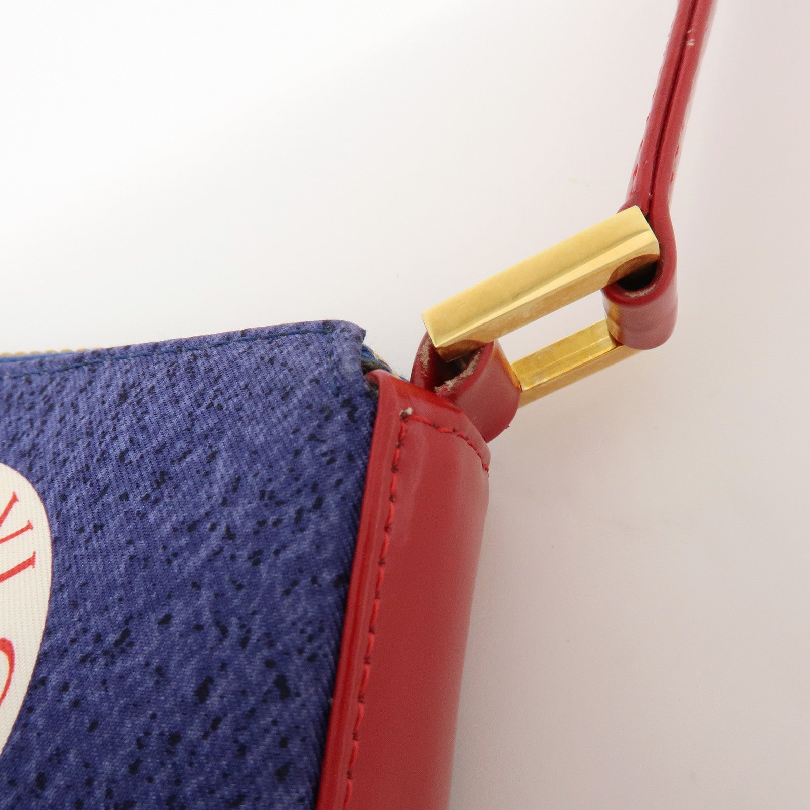BVLGARI B-zero1 Canvas Leather Shoulder Bag Hand Bag Navy Red