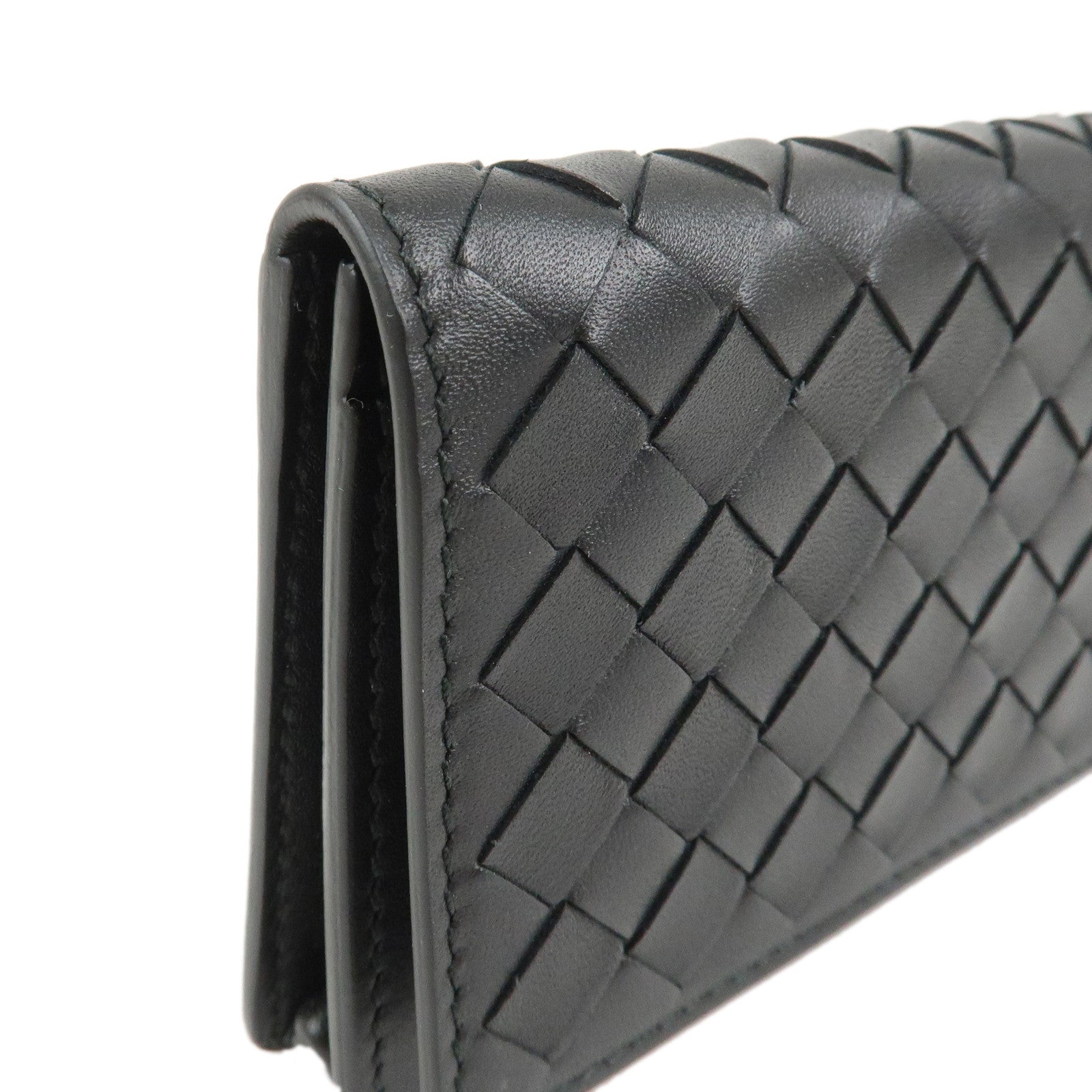BOTTEGA VENETA Intrecciato Leather Card Case Card Holder Black