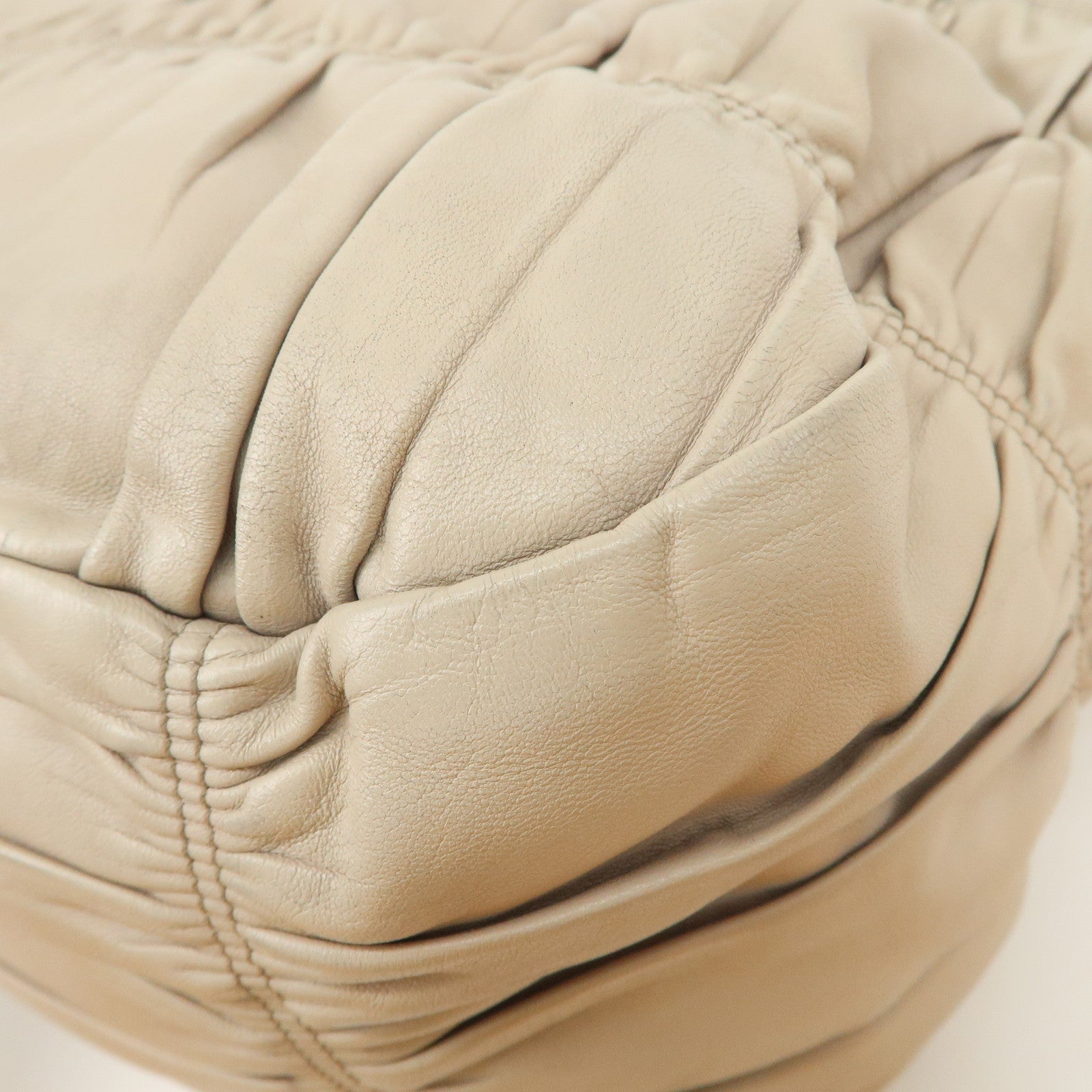 PRADA Logo Leather Gathered 2Way Hand Bag Beige BN1336