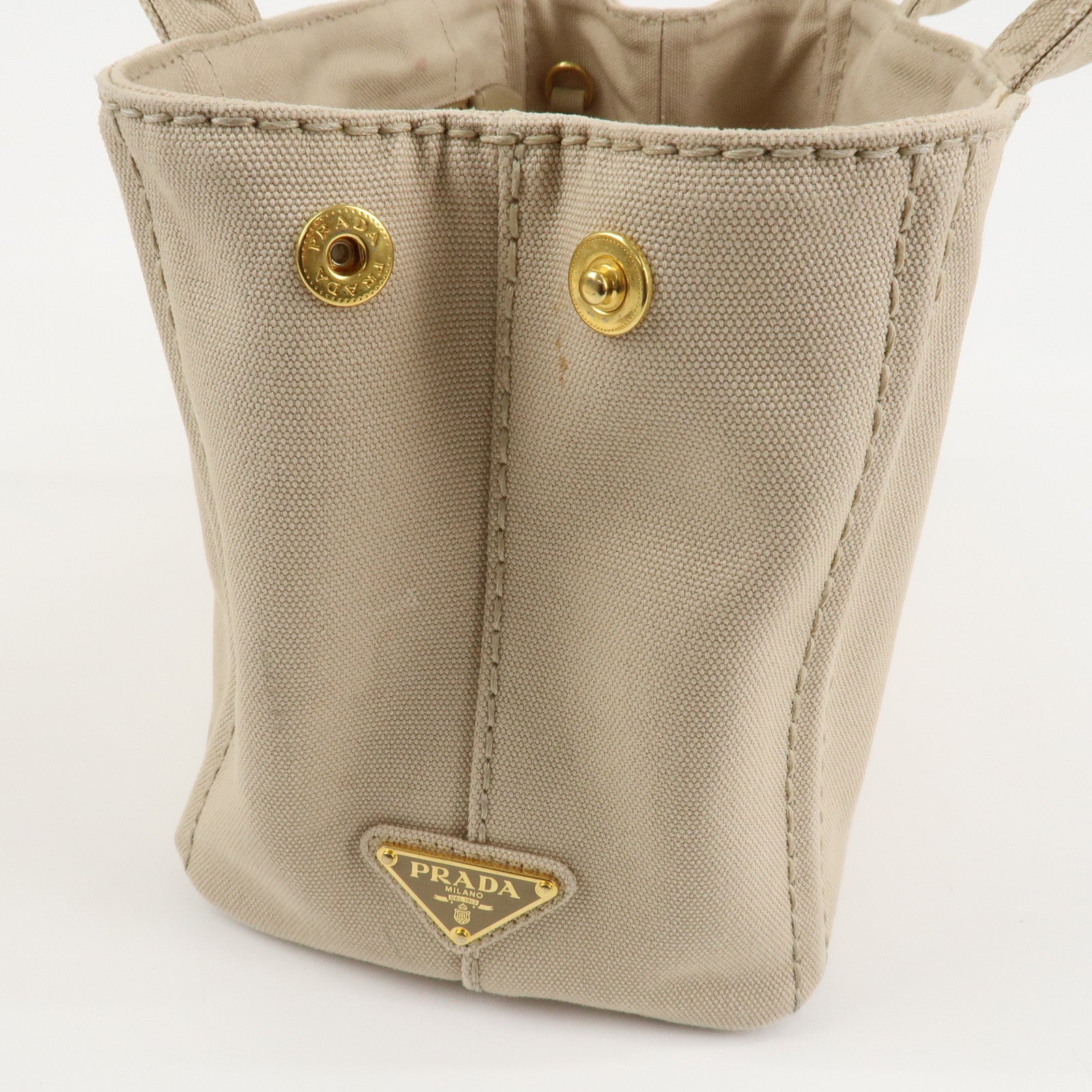 PRADA Logo Canapa Mini Canvas Tote Bag Hand Bag Beige 1BG439 Used