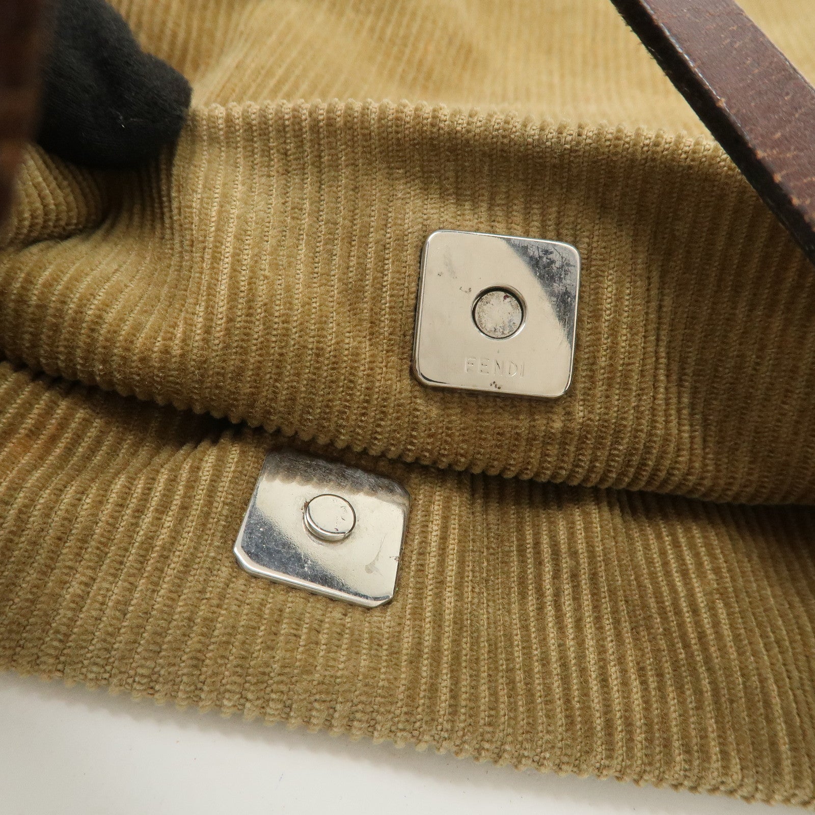 FENDI Corduroy Leather Shoulder Bag Hand Bag Brown 26778