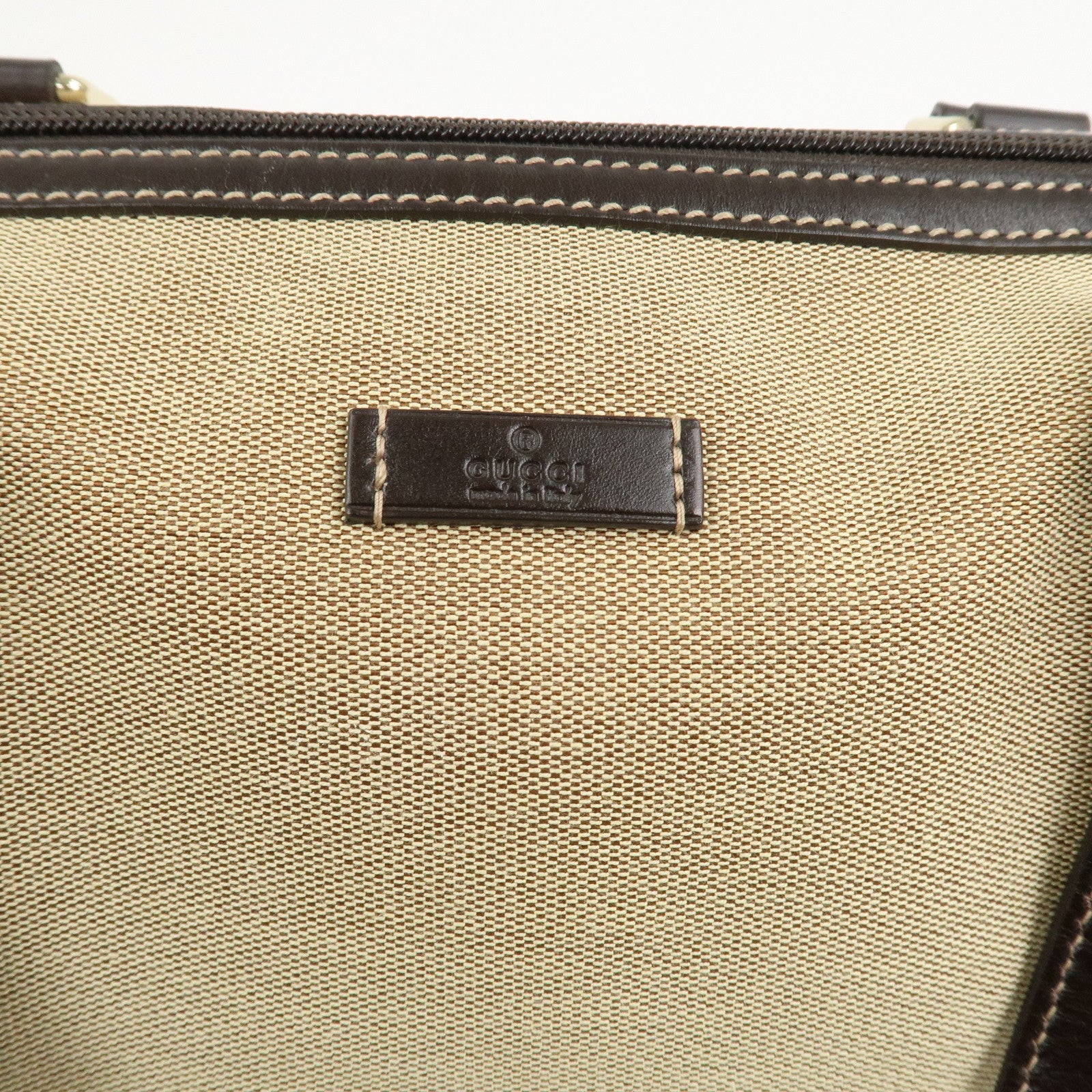 GUCCI Canvas Leather Boston Bag Hand Bag Beige Brown 257288