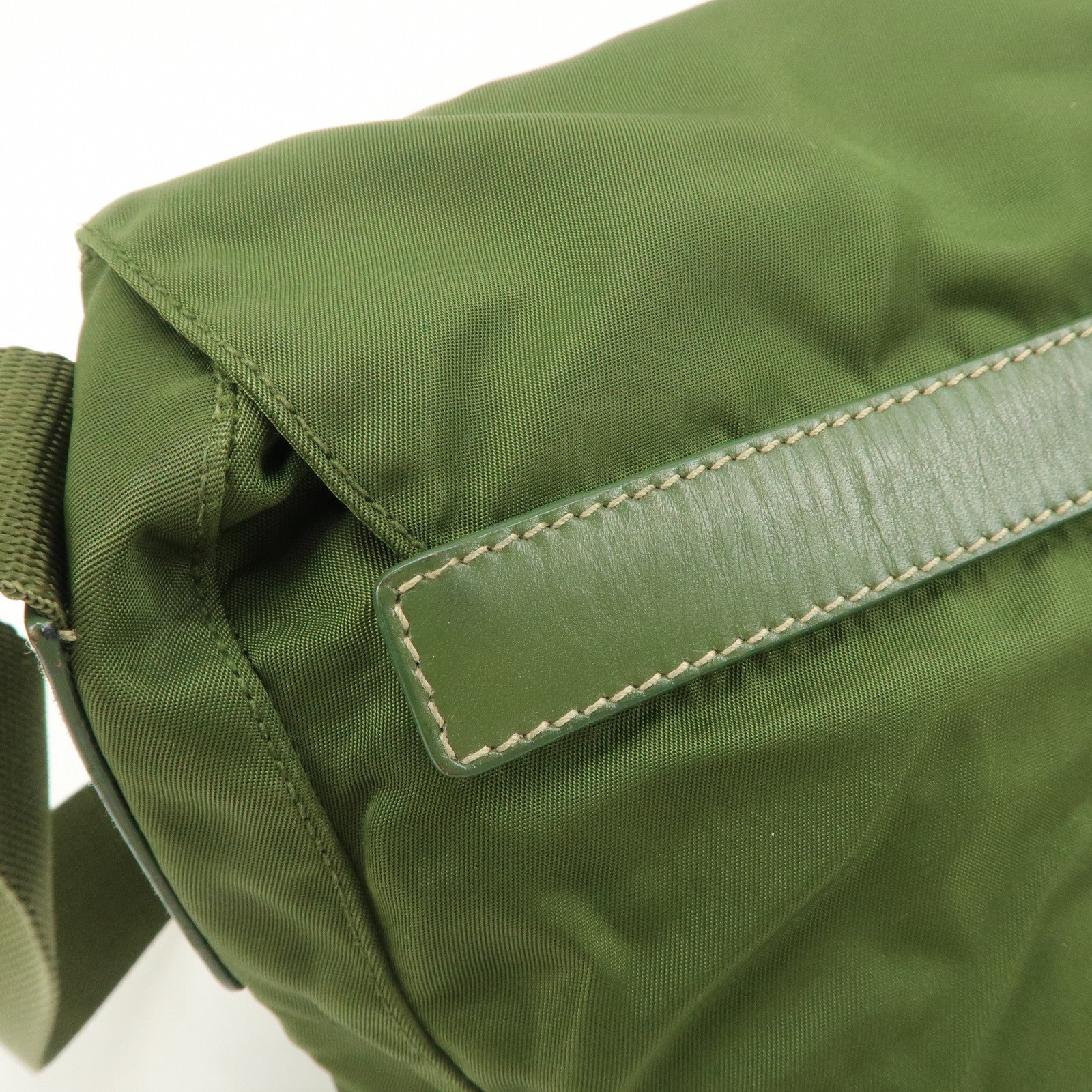PRADA Triangle Logo Nylon Shoulder Bag Crossbody Bag Green Used