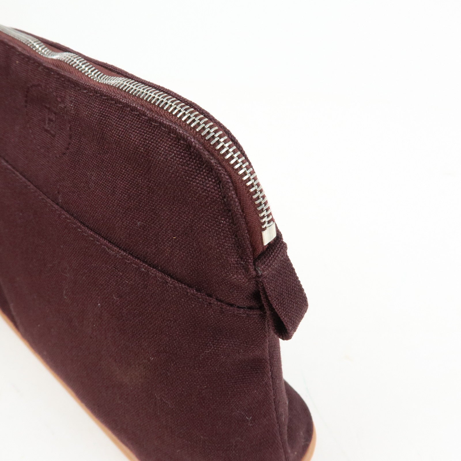 HERMES Cotton Leather Bolide Pouch Mini Bordeaux