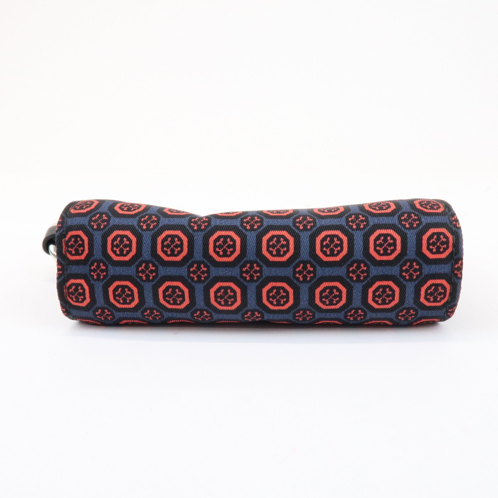 PRADA Triangle Logo Mini Pouch Key Ring Coin Case Navy Red 2TT072