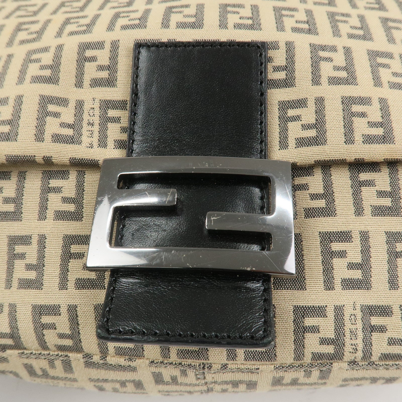 FENDI Zucchino Mamma Baguette Canvas Leather Shoulder Bag 8BR001
