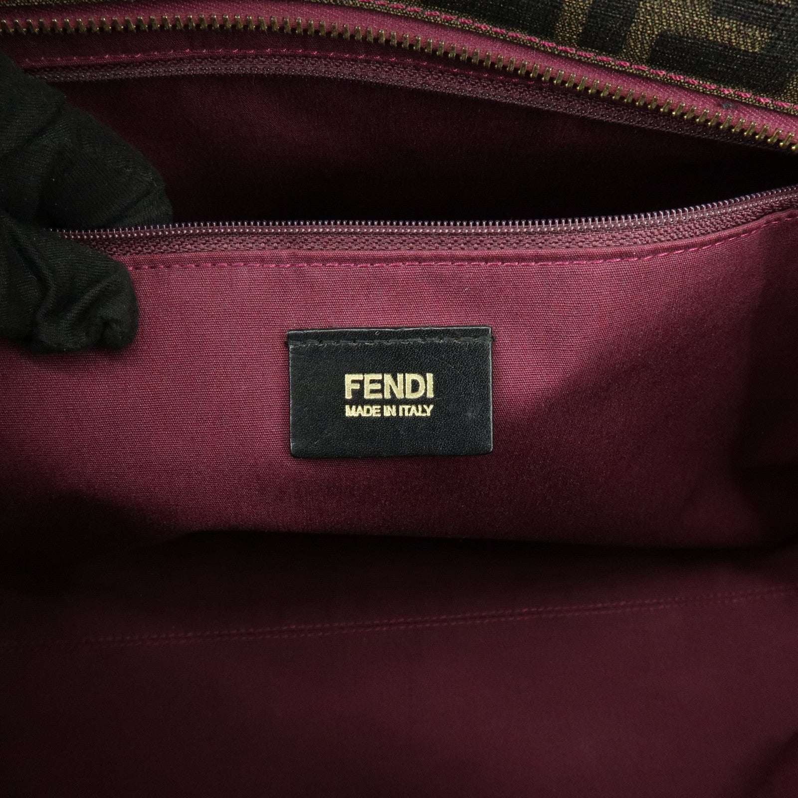 FENDI Zucca PVC Leather Ladybug Tote Shoulder Bag Brown Red 8BH185