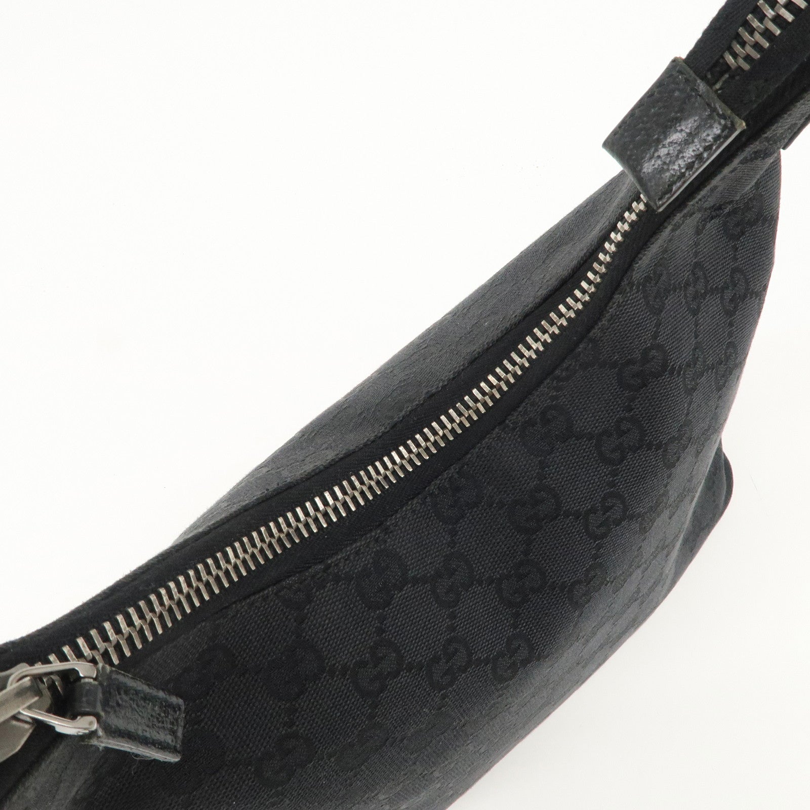 GUCCI GG Canvas Leather Shoulder Bag Hand Bag Black 115003 Used