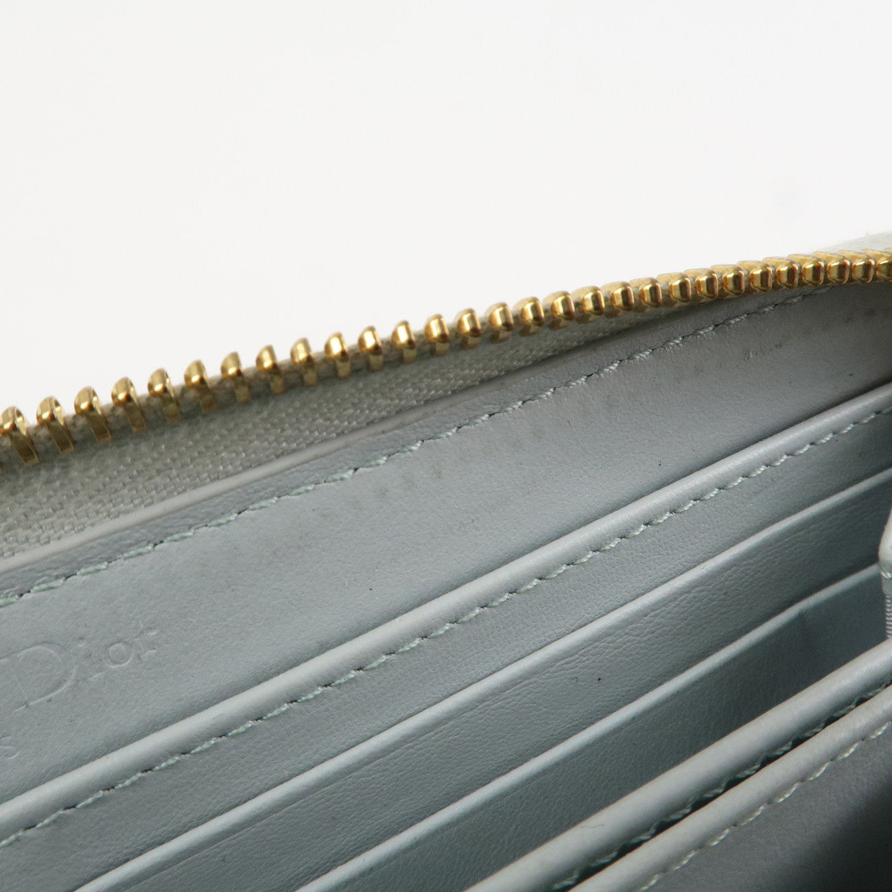 Christian Dior Cannage Patent Leather Zippy Long Wallet Light Blue Used