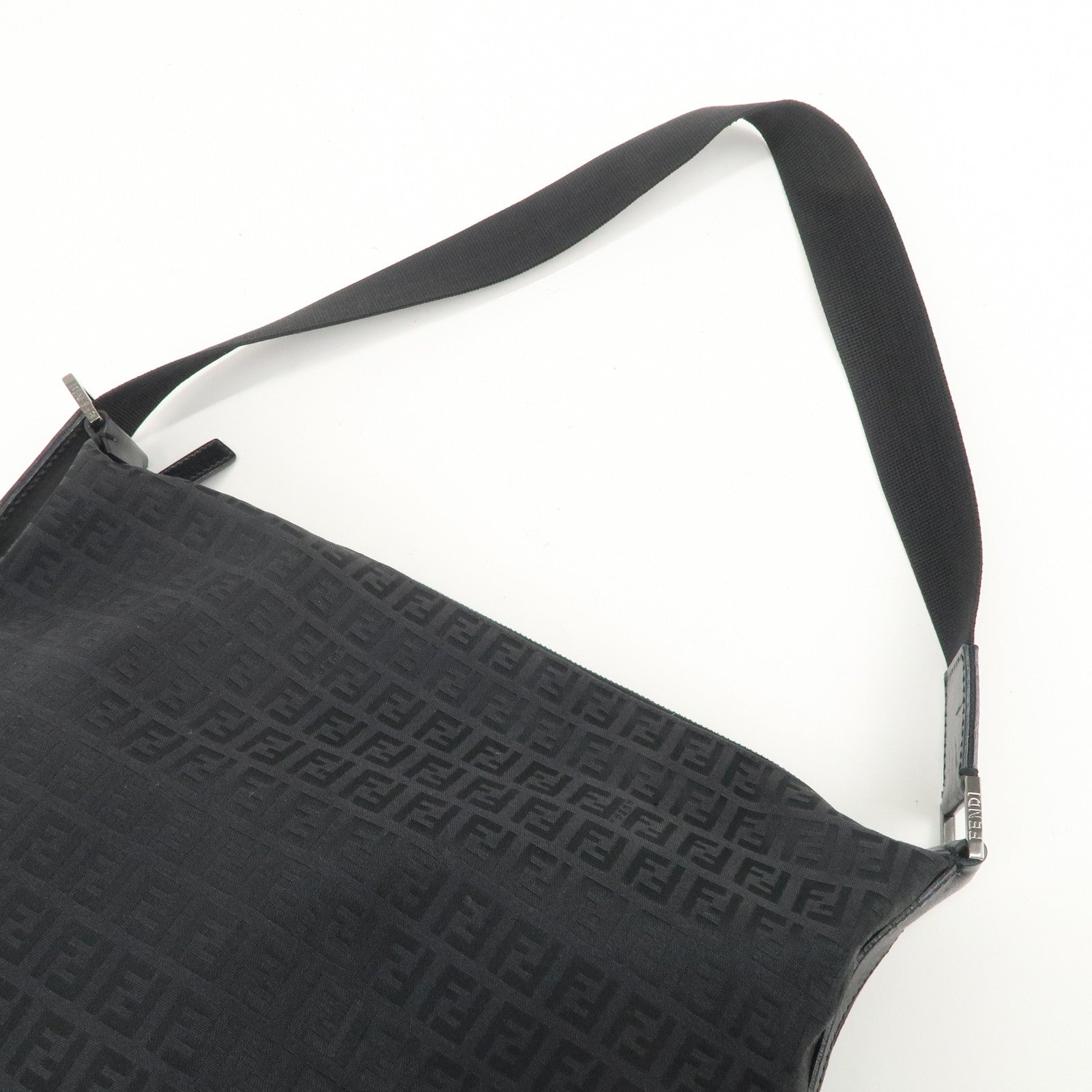 FENDI Zucchino Canvas Leather Shoulder Bag Hand Bag Black 7VA003