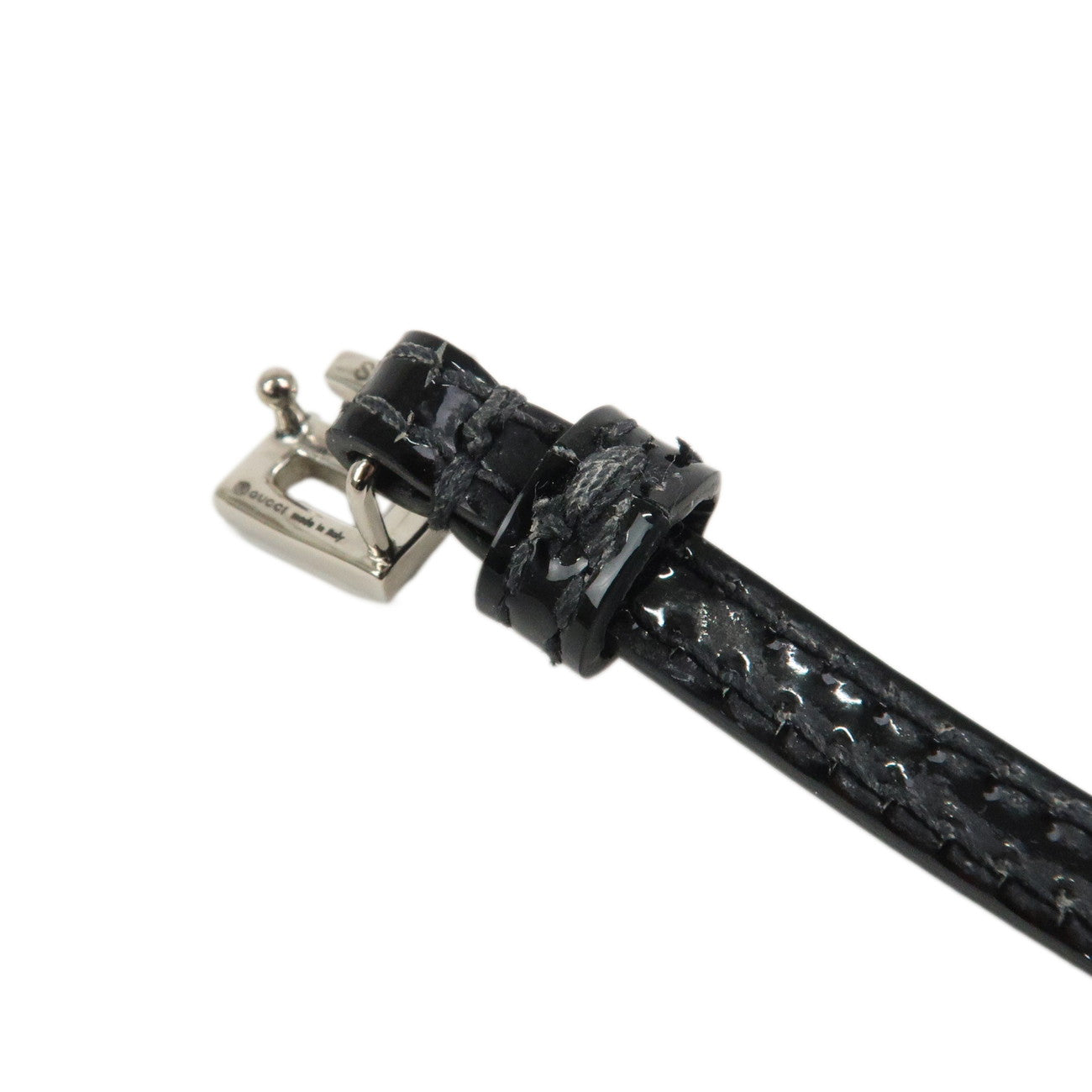 GUCCI Square G Paten Leather Rhinestone Bracelet Black