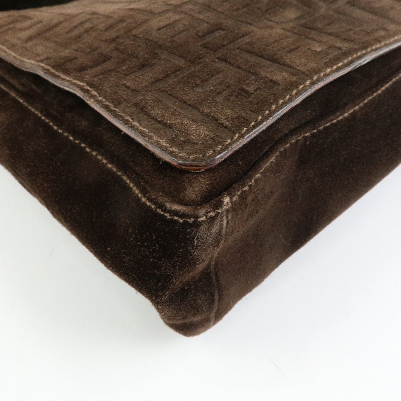 FENDI Zucca Suede Flap Shoulder Bag Crossbody Bag Brown