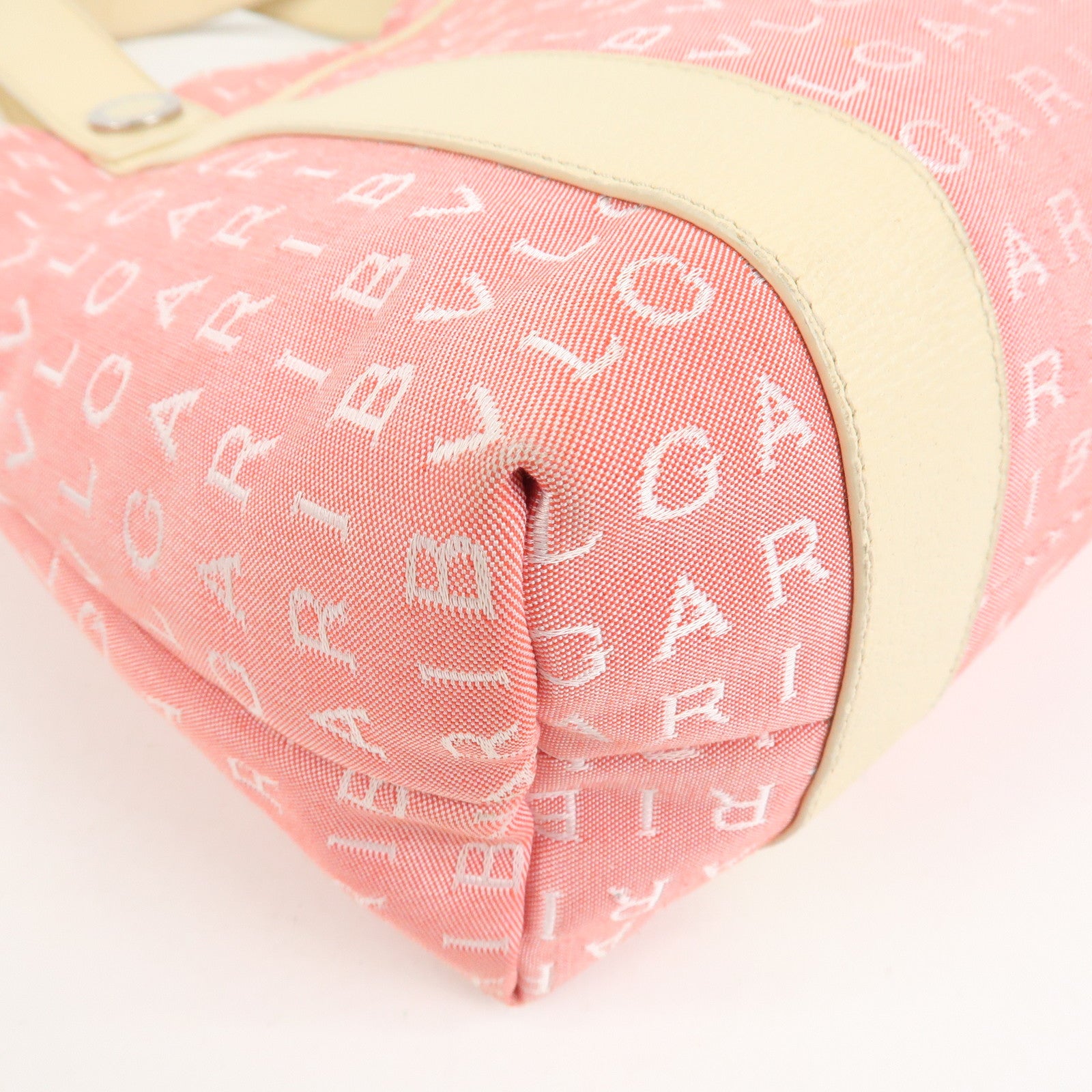 BVLGARI Logo Mania Canvas Leather Hand Bag Tote Bag Pink Ivory