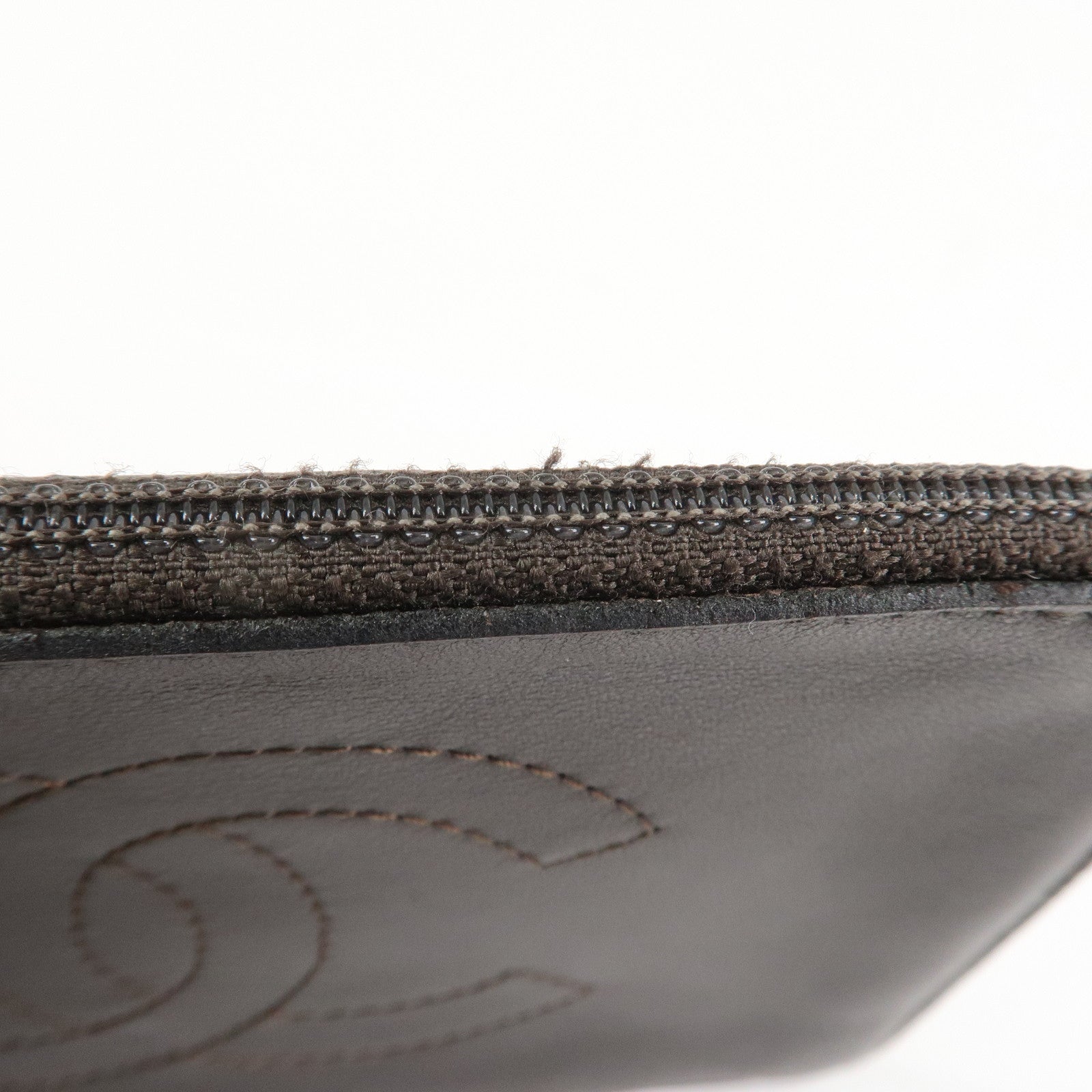 CHANEL Lamb Skin COCO Mark Pouch Silver Hardware Brown A25183 Used