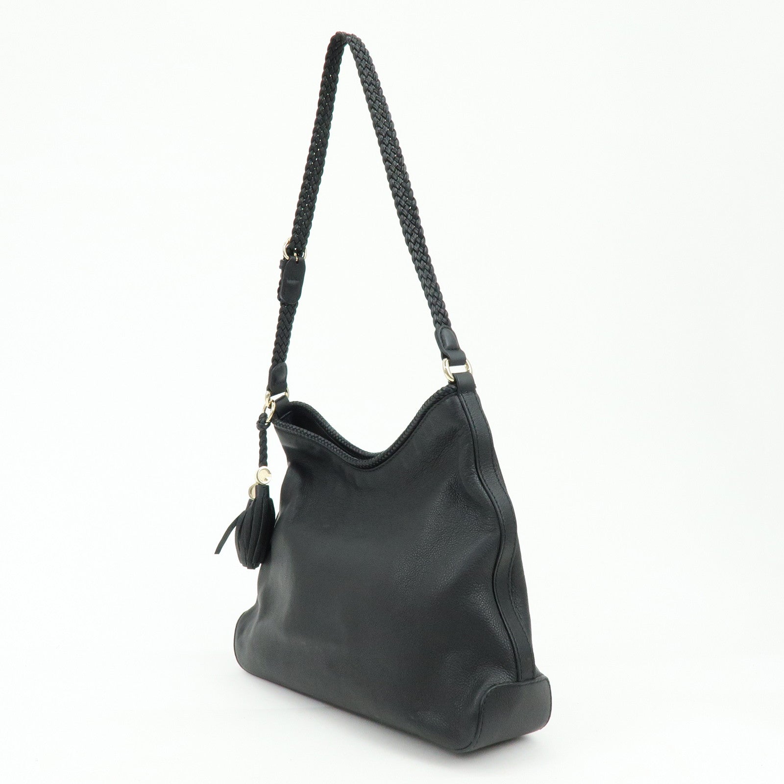 GUCCI Marrakech Leather Shoulder Bag Black 257026