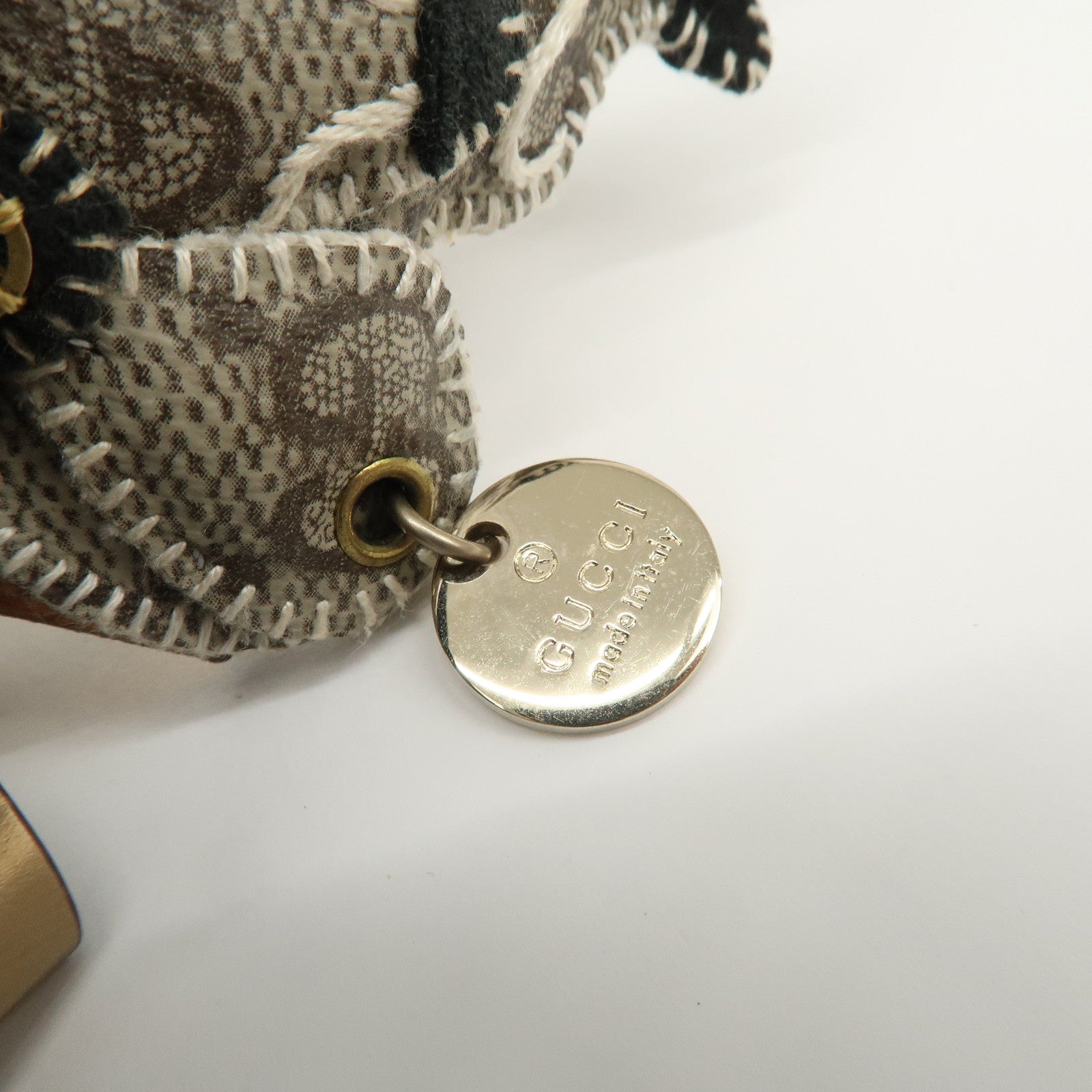 GUCCI Gucciori GG Supreme Dog Bag Charm Beige Black Gold