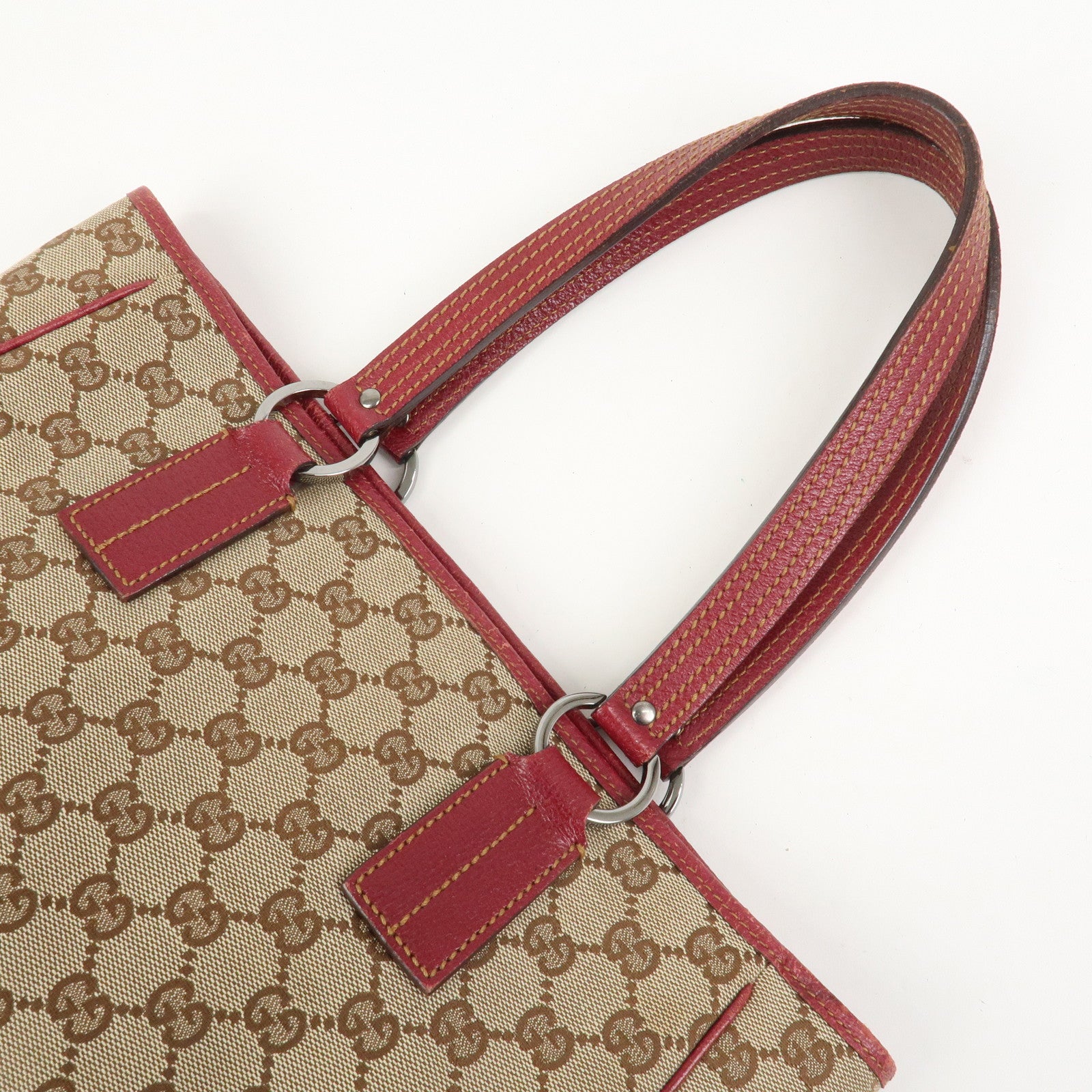 GUCCI GG Canvas Leather Hand Bag Tote Bag Beige Red 113019