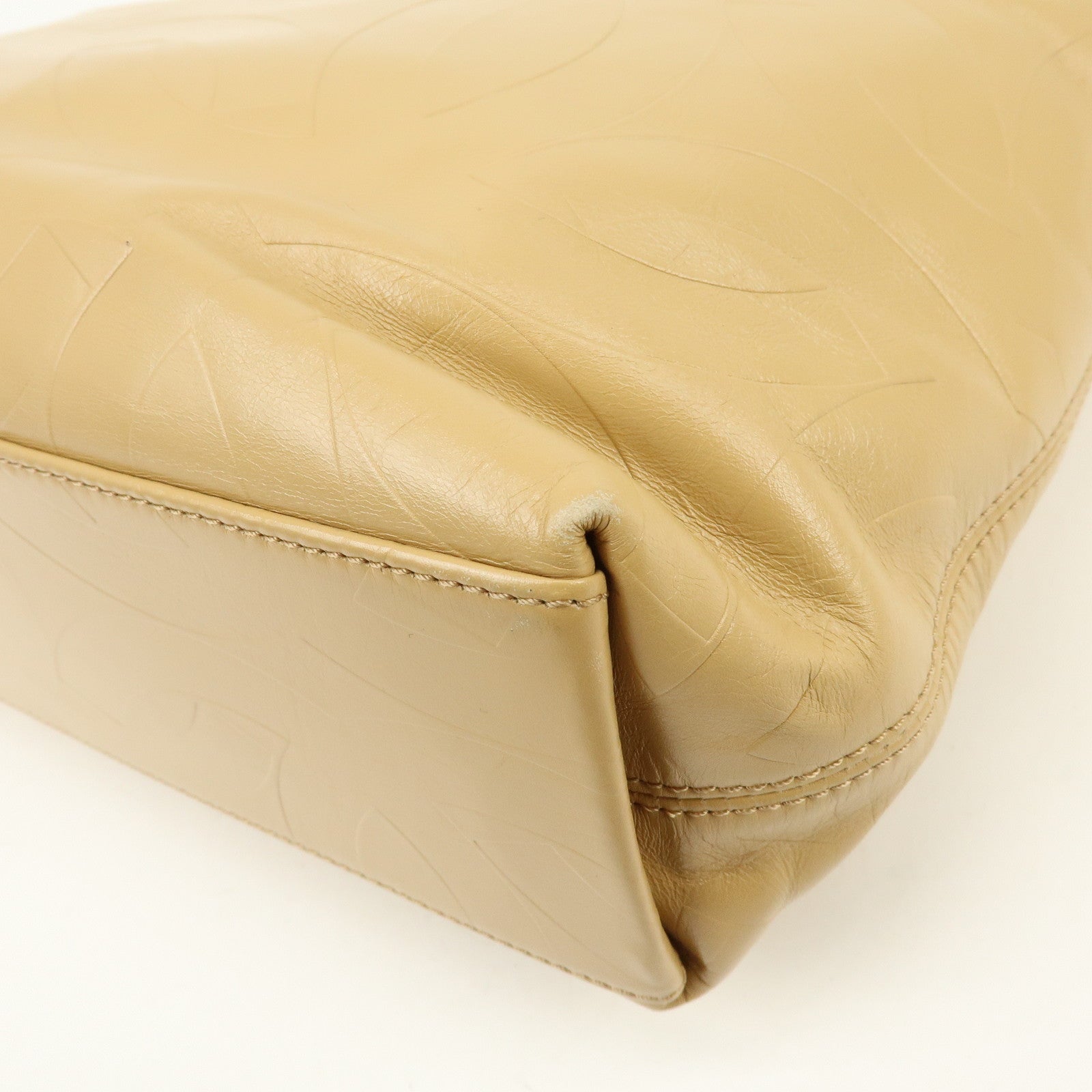 CHANEL COCO Mark Leather Tote Bag Shoulder Bag Beige