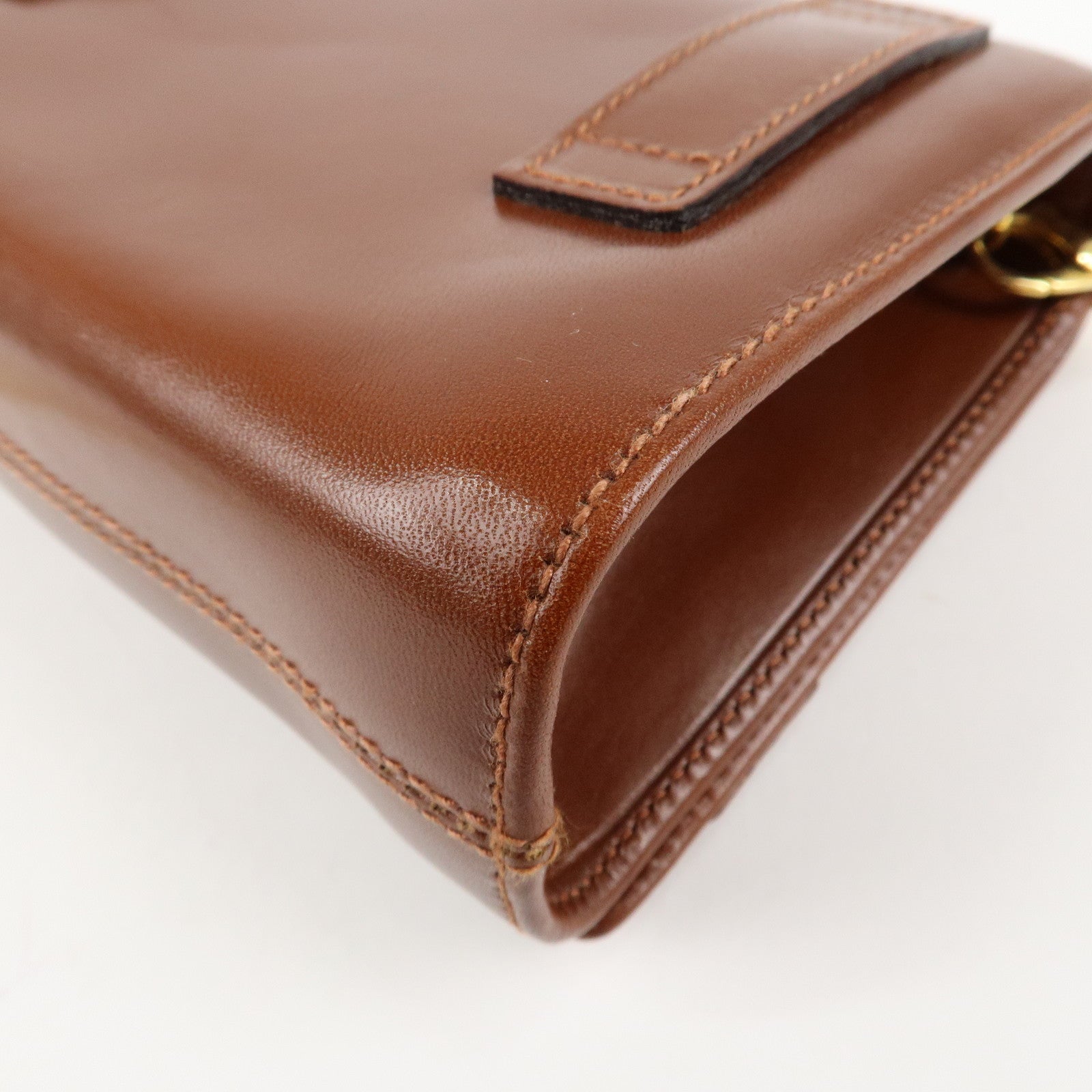 Ferragamo Gancini Leather Chain Shoulder Bag Brown Gold HDW Used