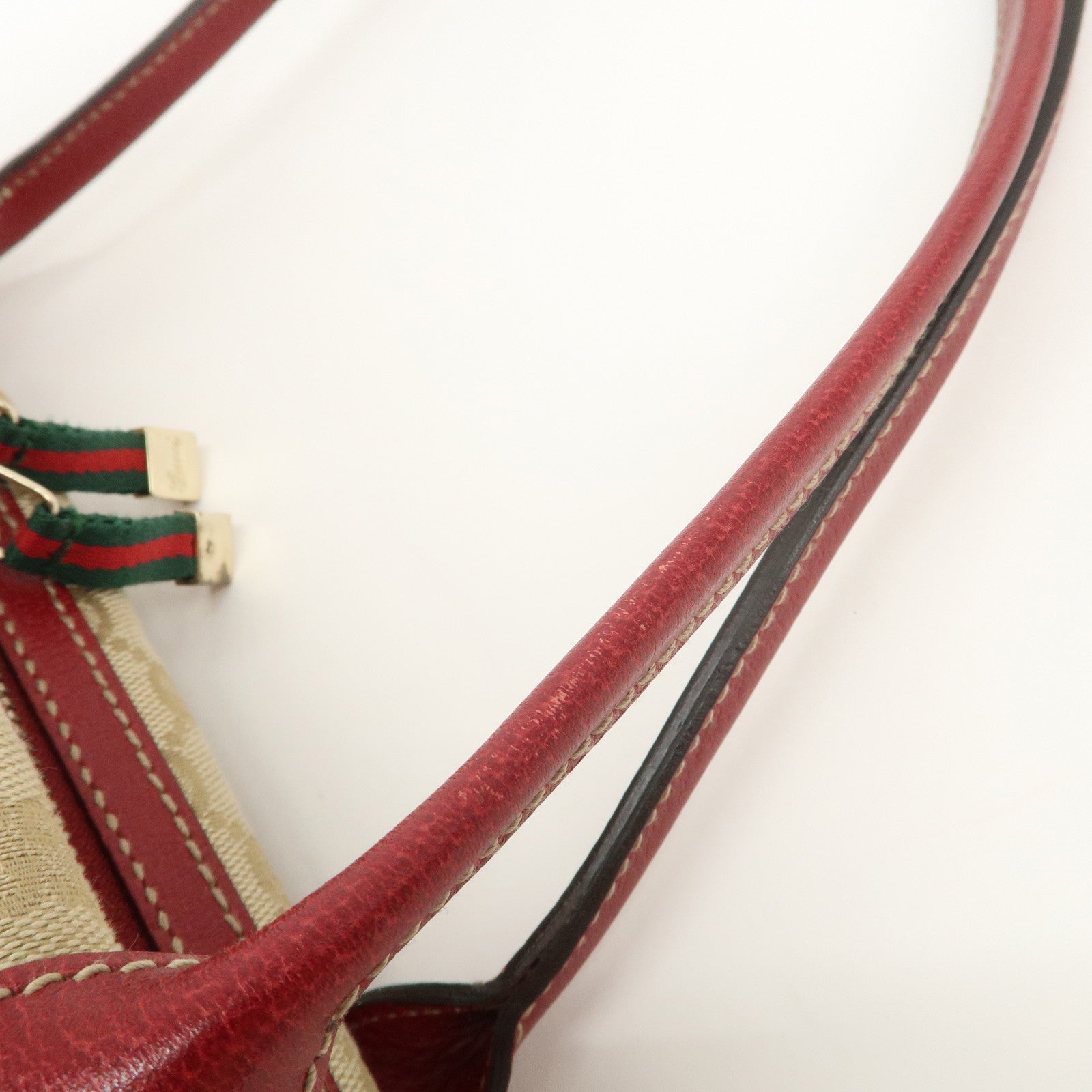 GUCCI Sherry Princy Leather GG Canvas Boston Bag Beige Red 161720