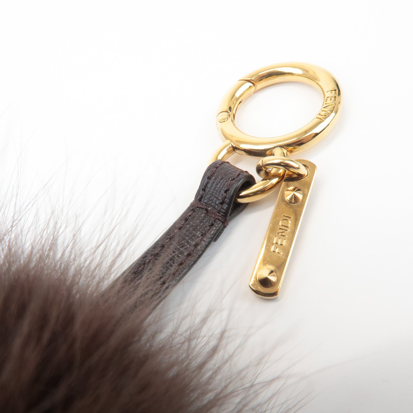 FENDI Fur Pom Pom Bag Charm Key Chain Brown Used