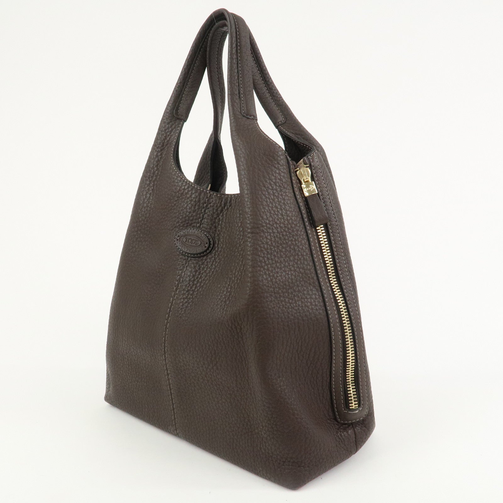 TOD'S Logo Leather Shoulder Bag Hand Bag Brown