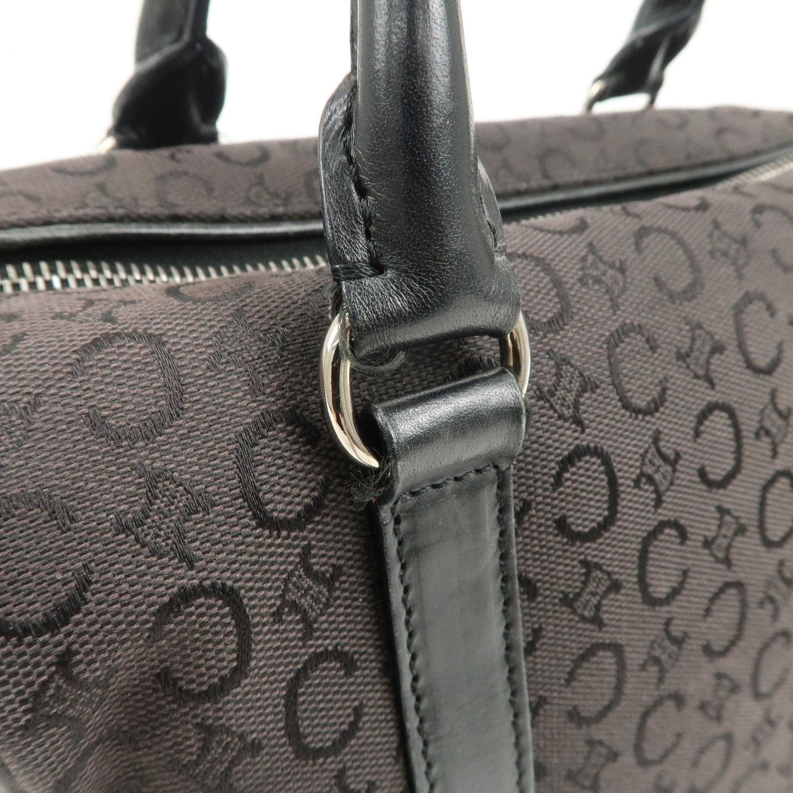 CELINE C Macadam Canvas Leather Boston Bag Hand Bag Black