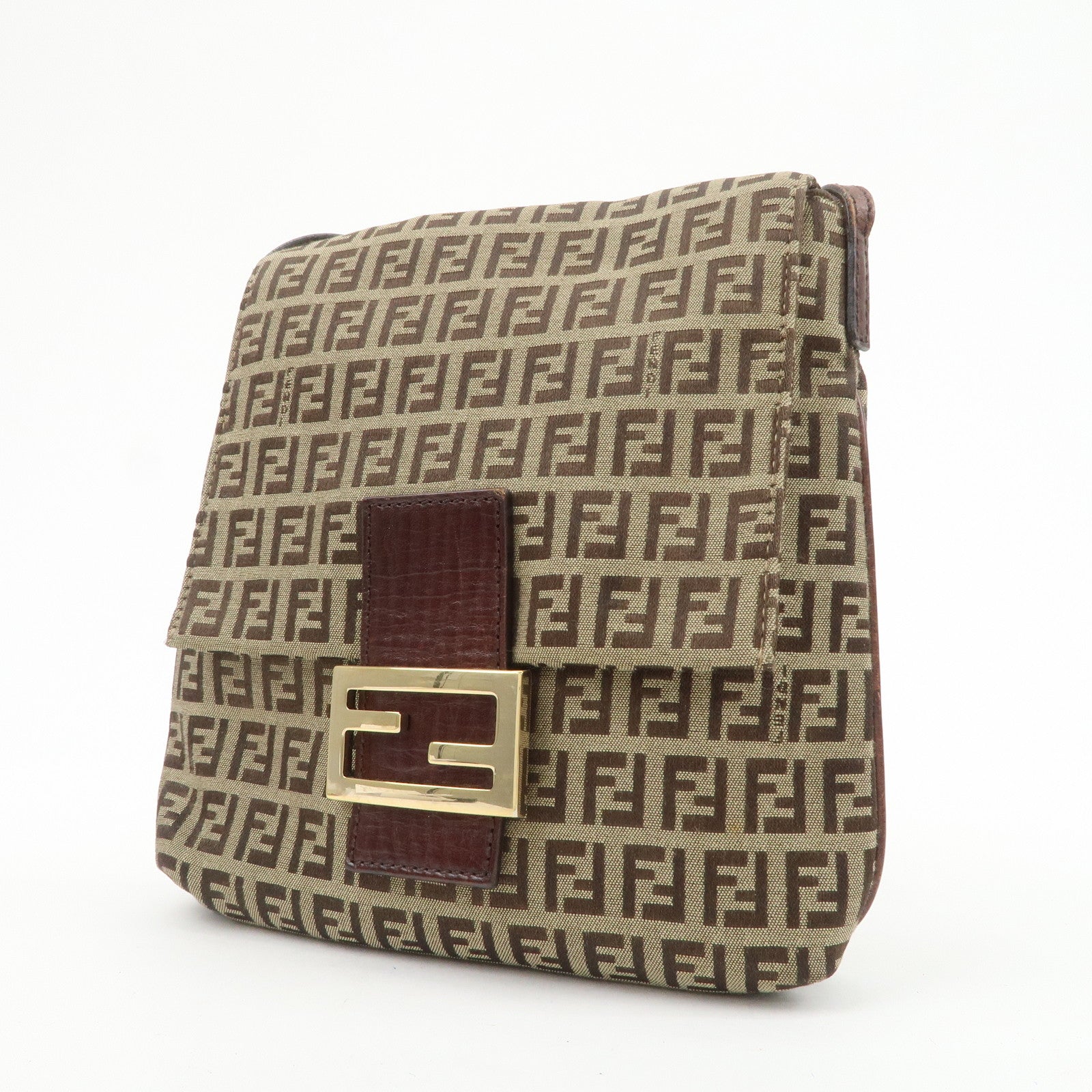 FENDI Zucchino Canvas Leather Shoulder Bag Crossbody Bag 8BT075