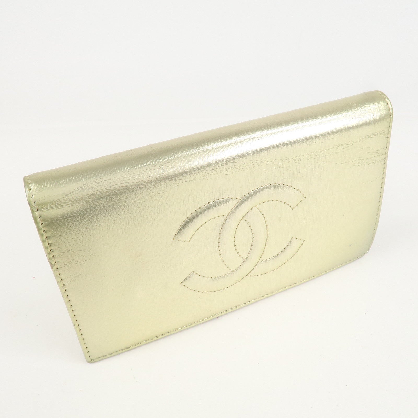 CHANEL Leather Coco Mark Long Wallet Gold Gold Hardware A27156 Used