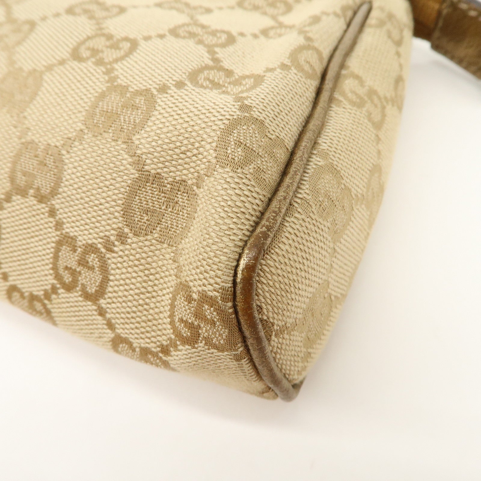 GUCCI Abbey GG Canvas Leather Pouch Hand Bag Beige Gold 145750