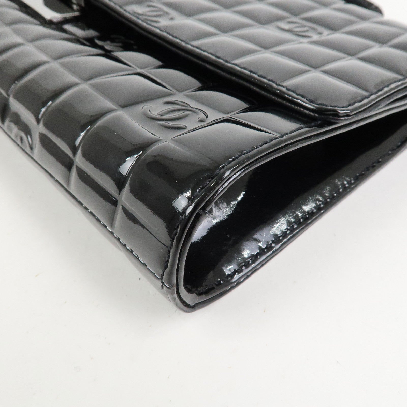 CHANEL Chocolate Bar COCO Mark Patent Leather Hand Bag Black