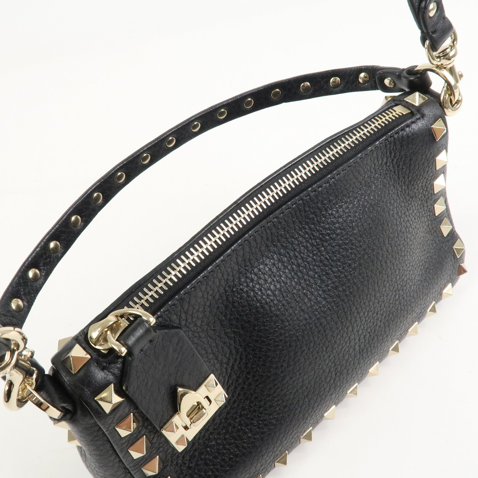 VALENTINO Rock Studs Grained Calf Leather 2Way Shoulder Bag Black
