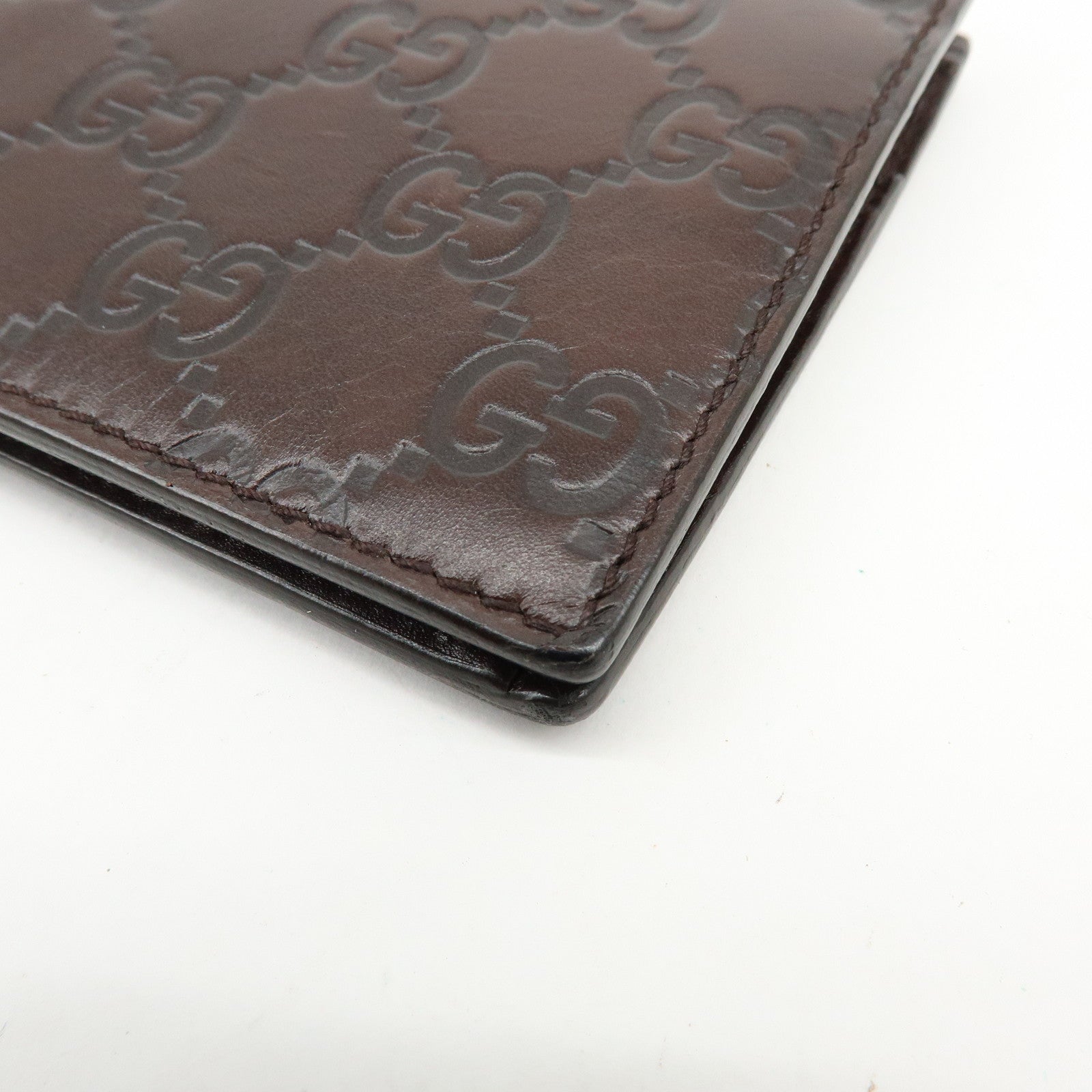 GUCCI Guccissima Leather Bi-fold Compact Wallet Dark Brown 146223