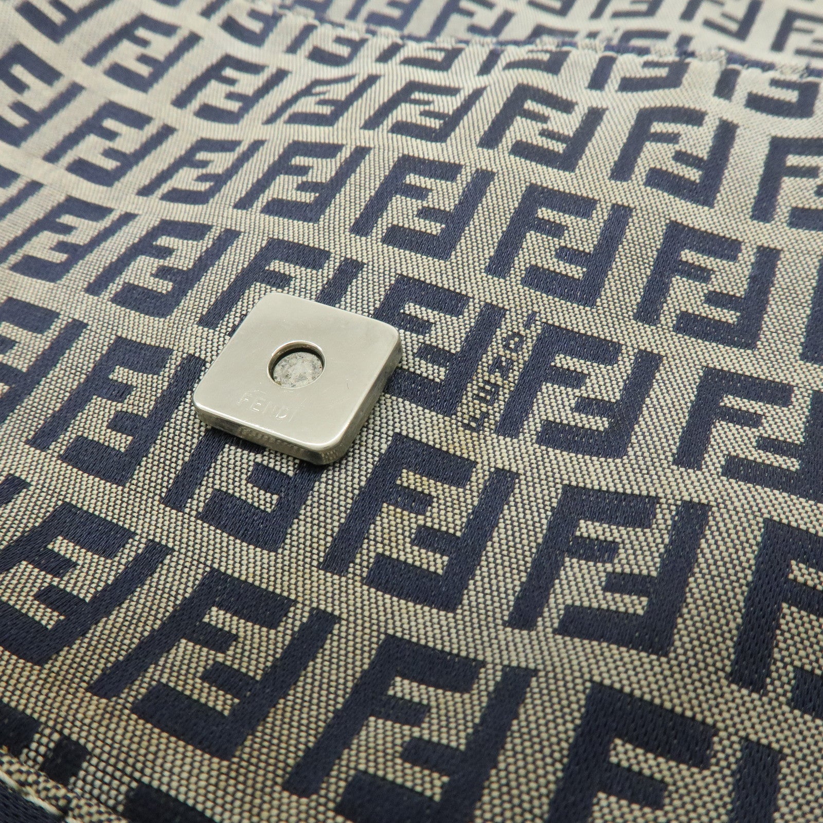 FENDI Mamma Baguette Zucchino Canvas Leather Shoulder Bag 26424